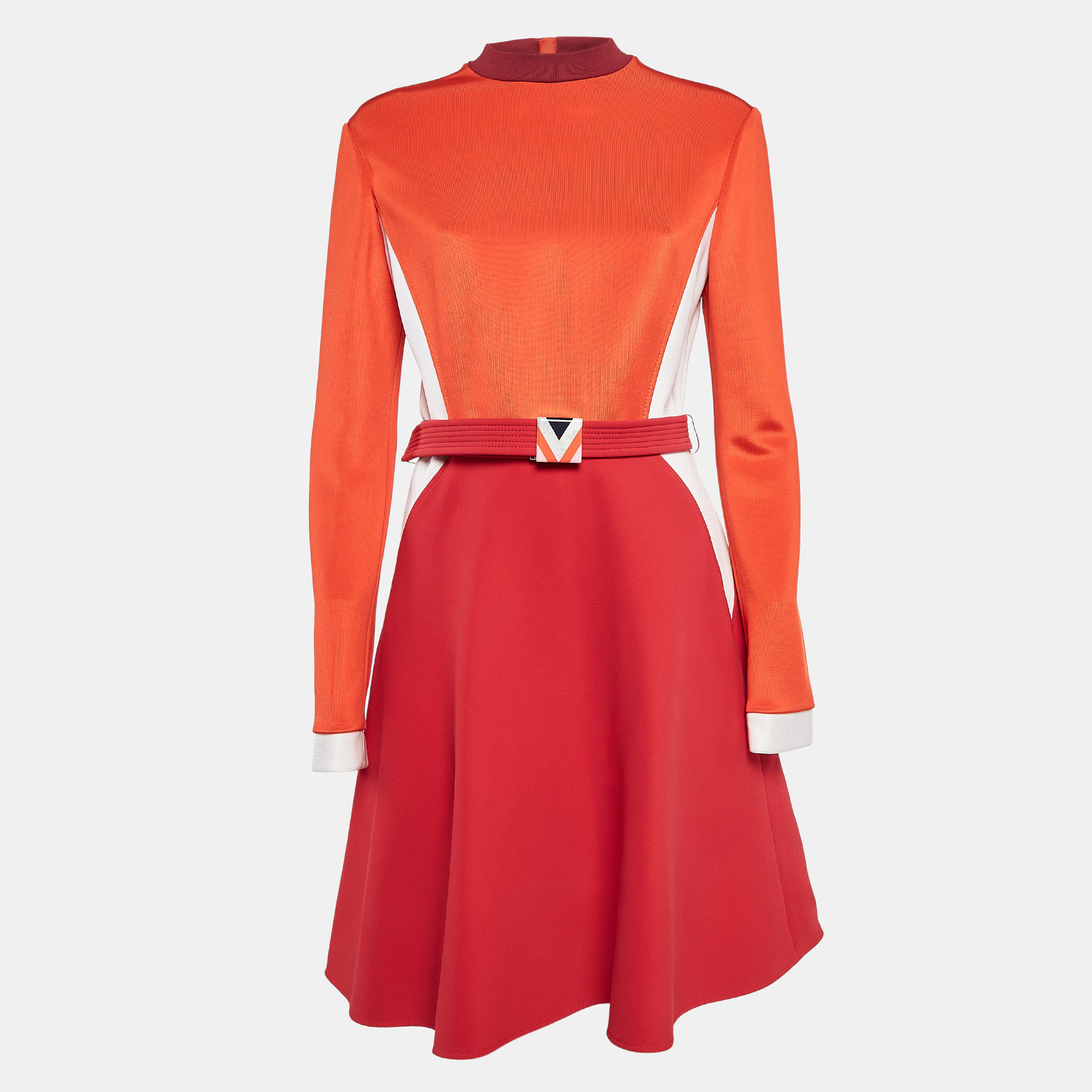 

Louis Vuitton Orange Stretch Knit Belted Shirt Skirt L