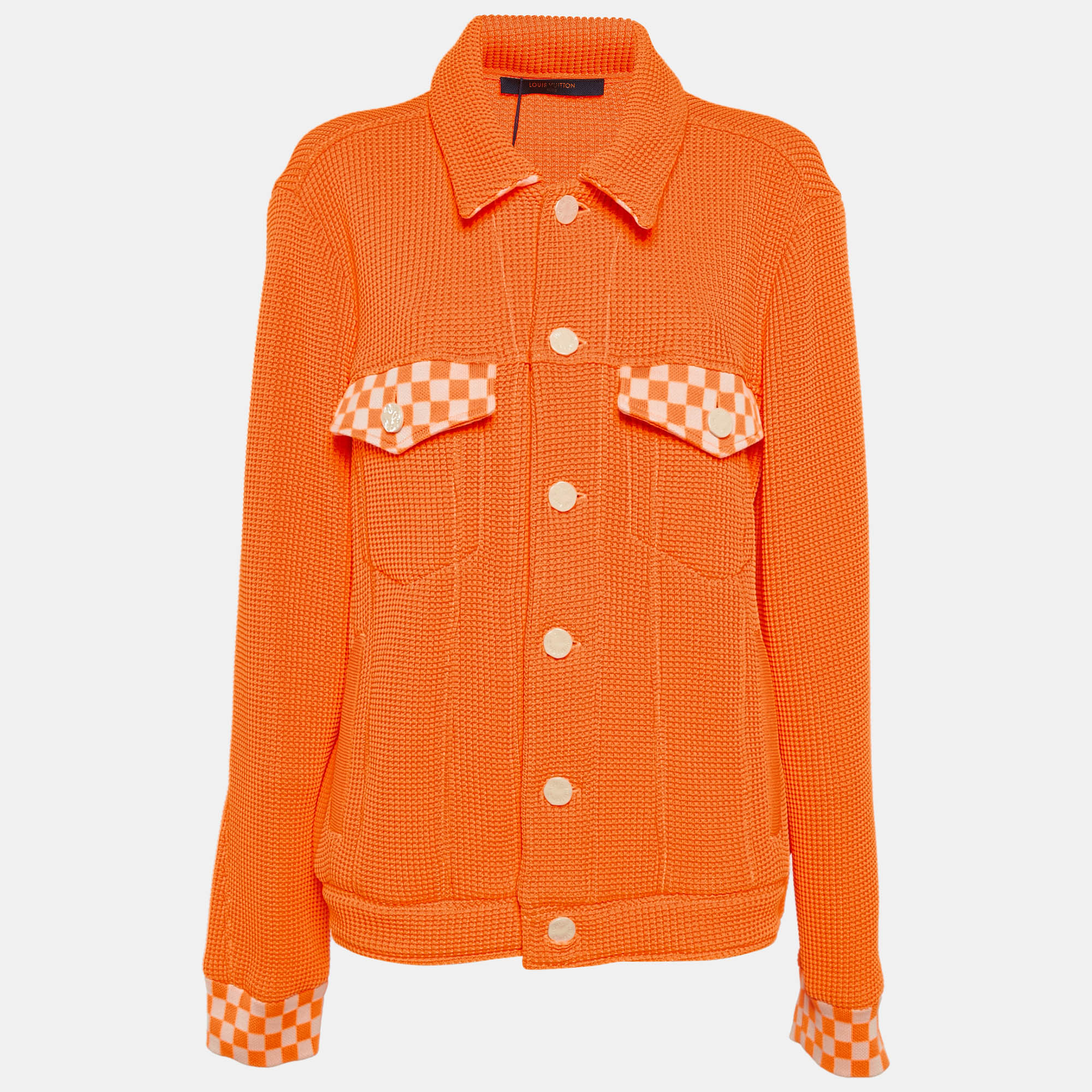 

Louis Vuitton Neon Orange Rib Knit Trucker Jacket XL