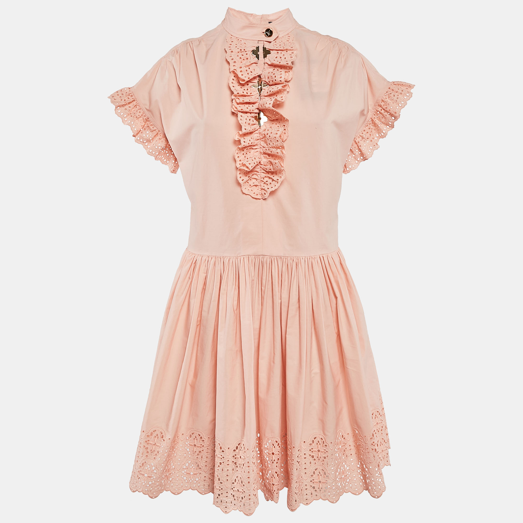 

Louis Vuitton Light Orange Broderie Anglaise Cotton Frilled Mini Dress M