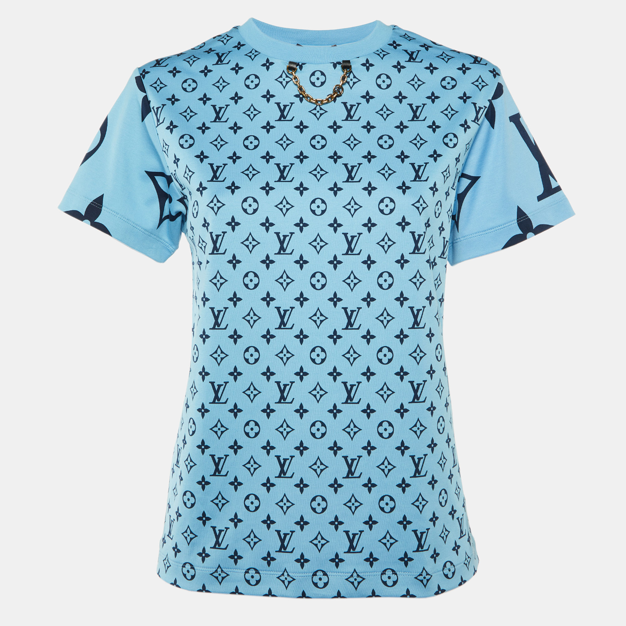 

Louis Vuitton Blue Monogram Print Cotton Crew Neck T-Shirt XS