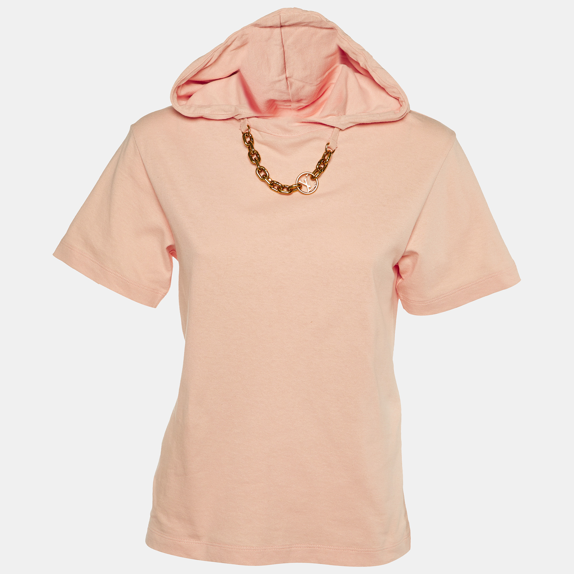 

Louis Vuitton Pink Cotton Chain Detail Hooded T-Shirt XS
