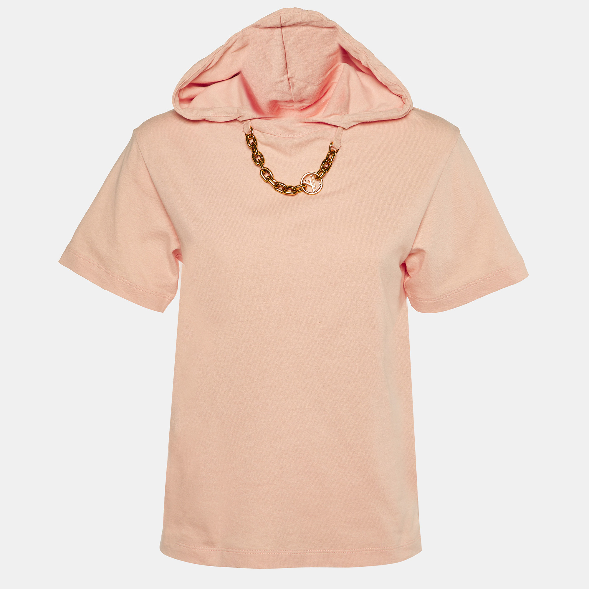 

Louis Vuitton Pink Cotton Chain Detail Hooded T-Shirt XS
