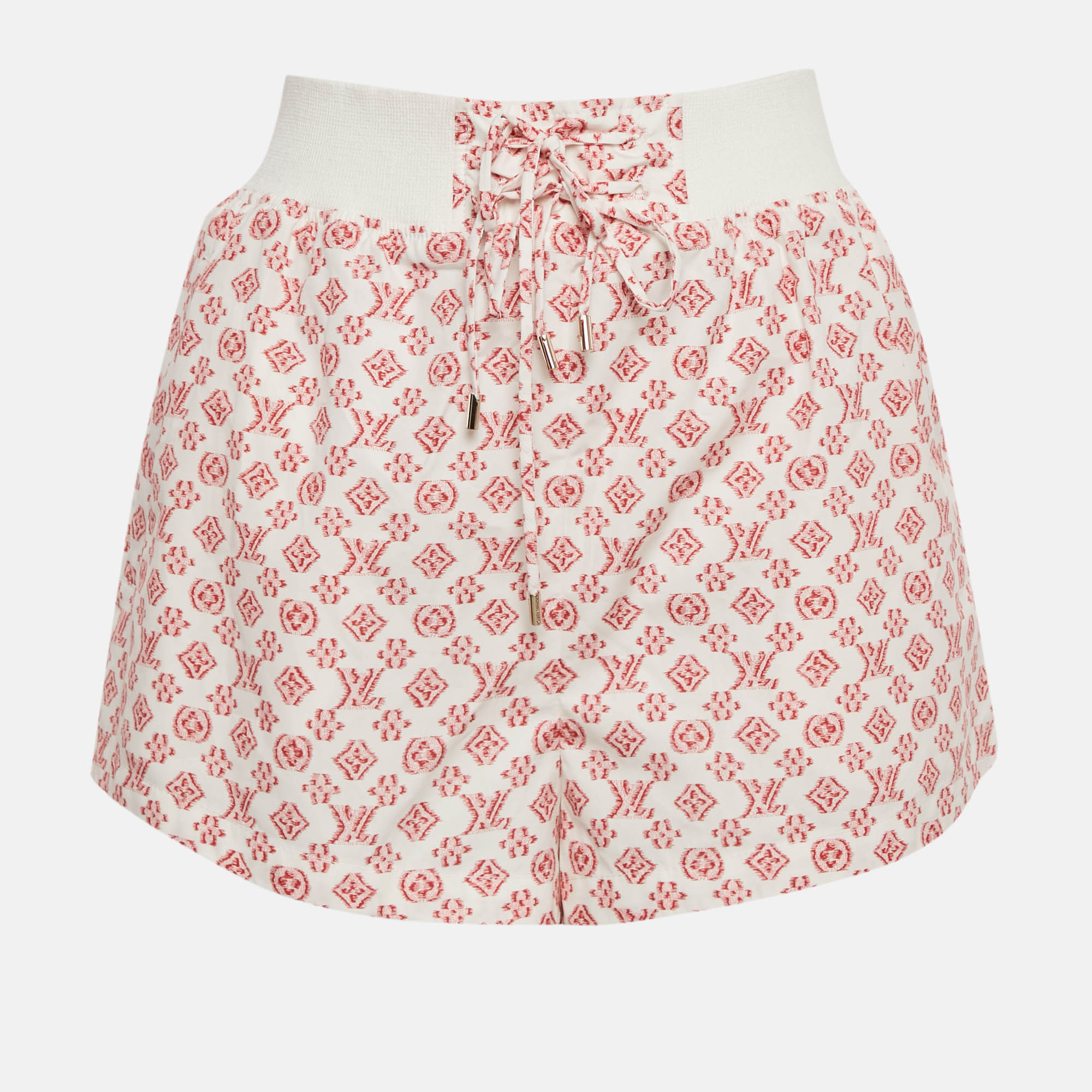Pre-owned Louis Vuitton White Monogram Print Cotton Mini Shorts S In Red