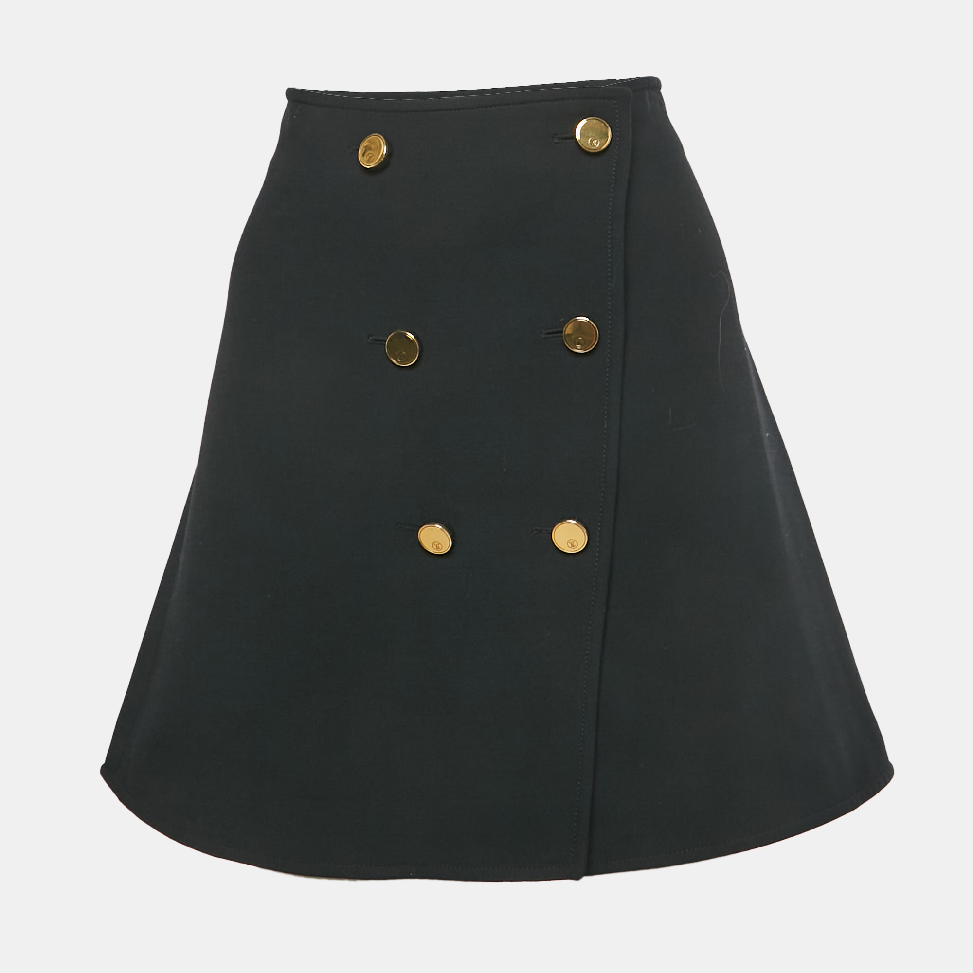 Pre-owned Louis Vuitton Black Wool Button Detail Mini Skirt M