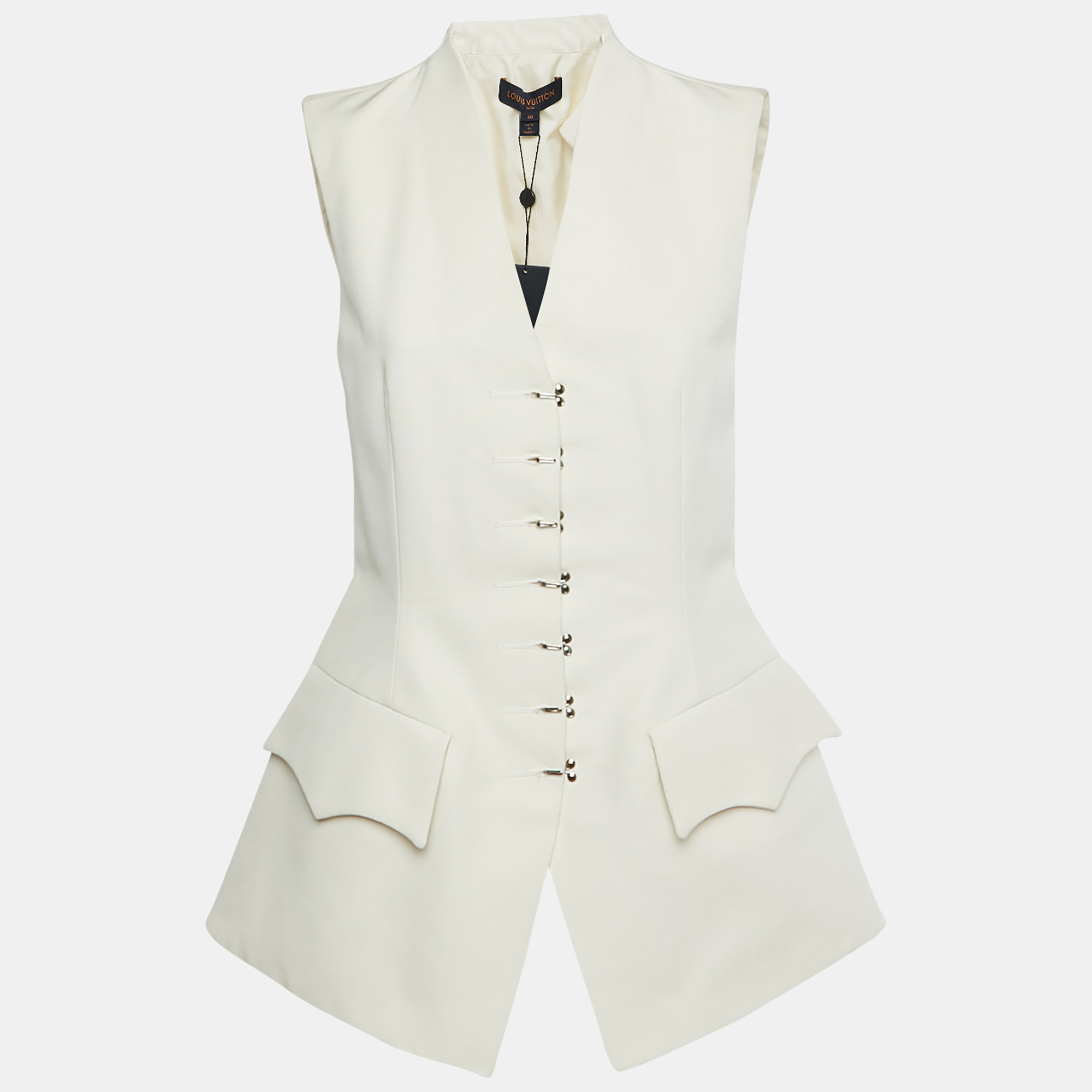 Pre-owned Louis Vuitton Beige Cotton Hook Detail Sleeveless Top M In Sand