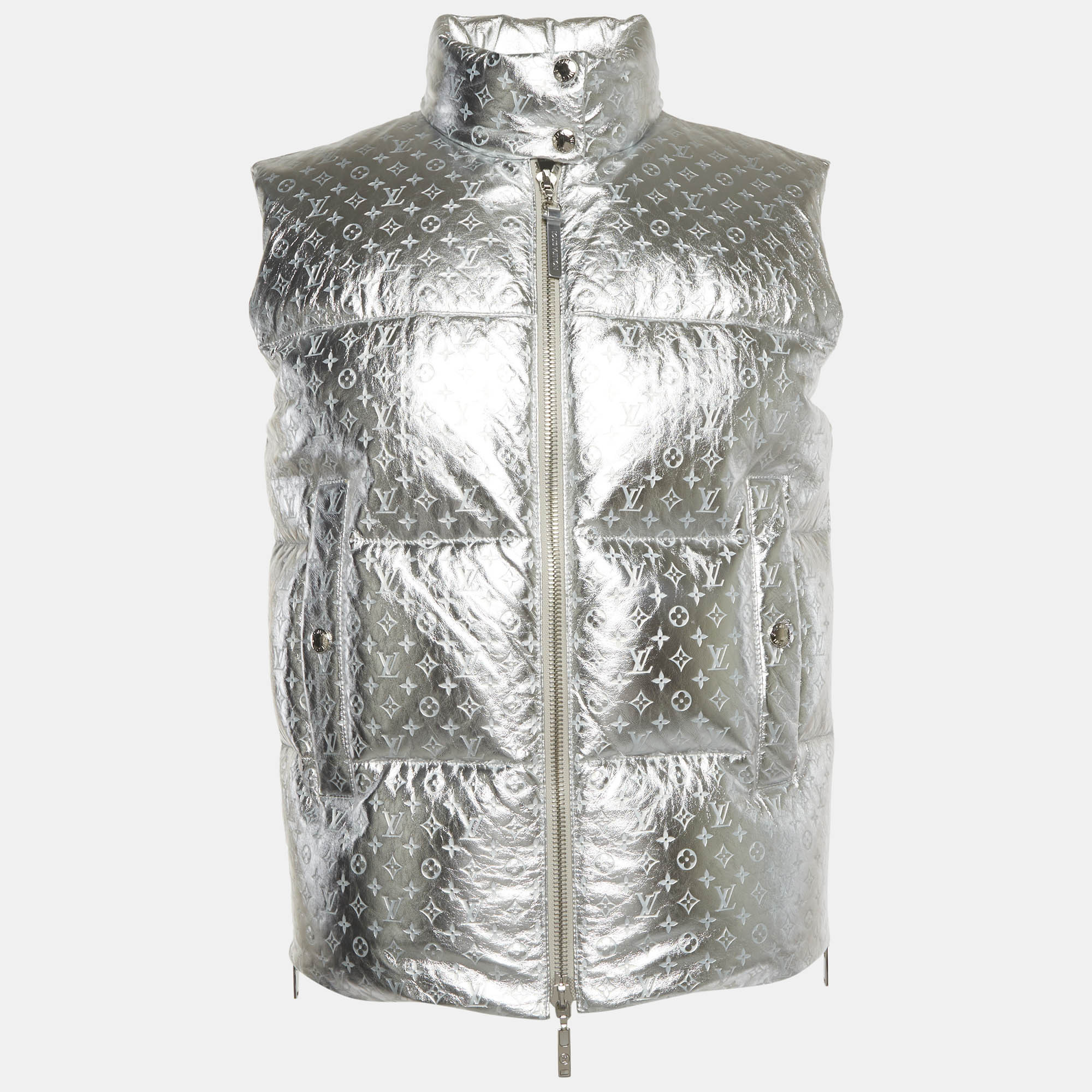 

Louis Vuitton Silver Coated Monogram Leather Down Gilet S