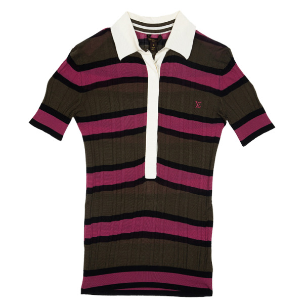 Pre Owned Louis Vuitton Striped Polo Top S