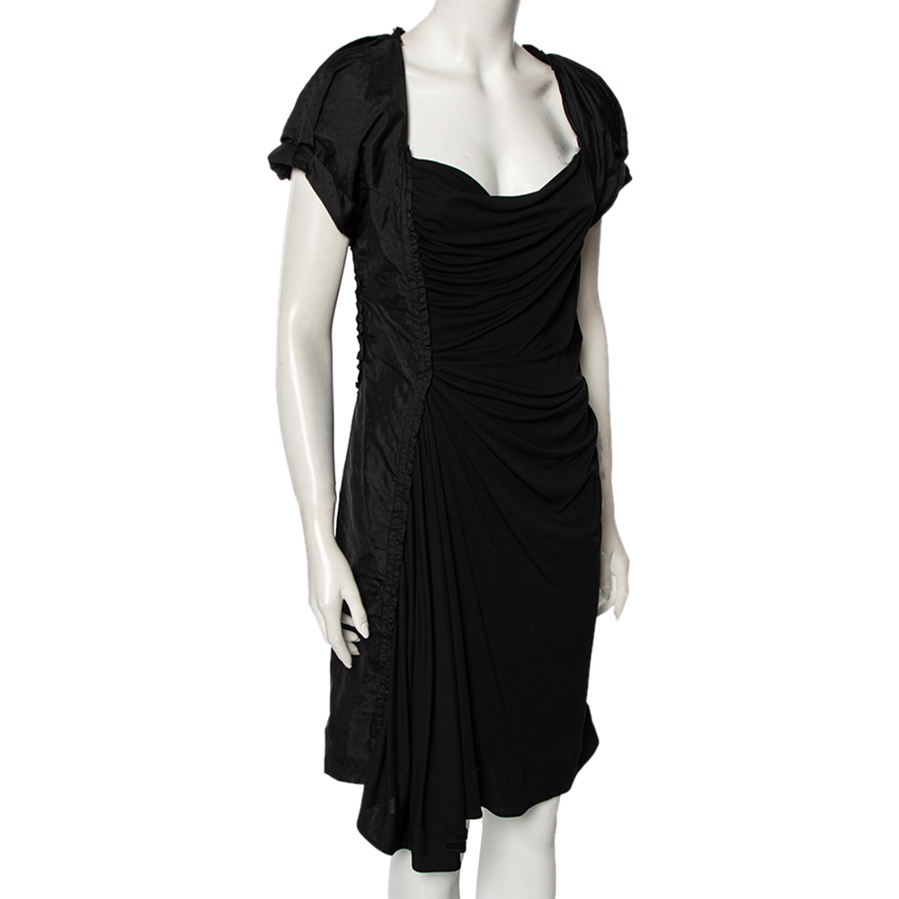 

Louis Vuitton Black Jersey Ruffle Trim Ruched Dress