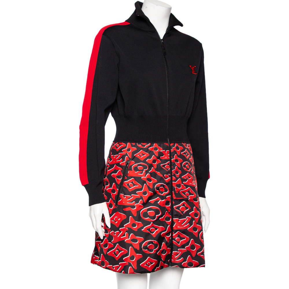 

Louis Vuitton x Urs Fischer Black & Red Knit & Quilted Zip Front Dress