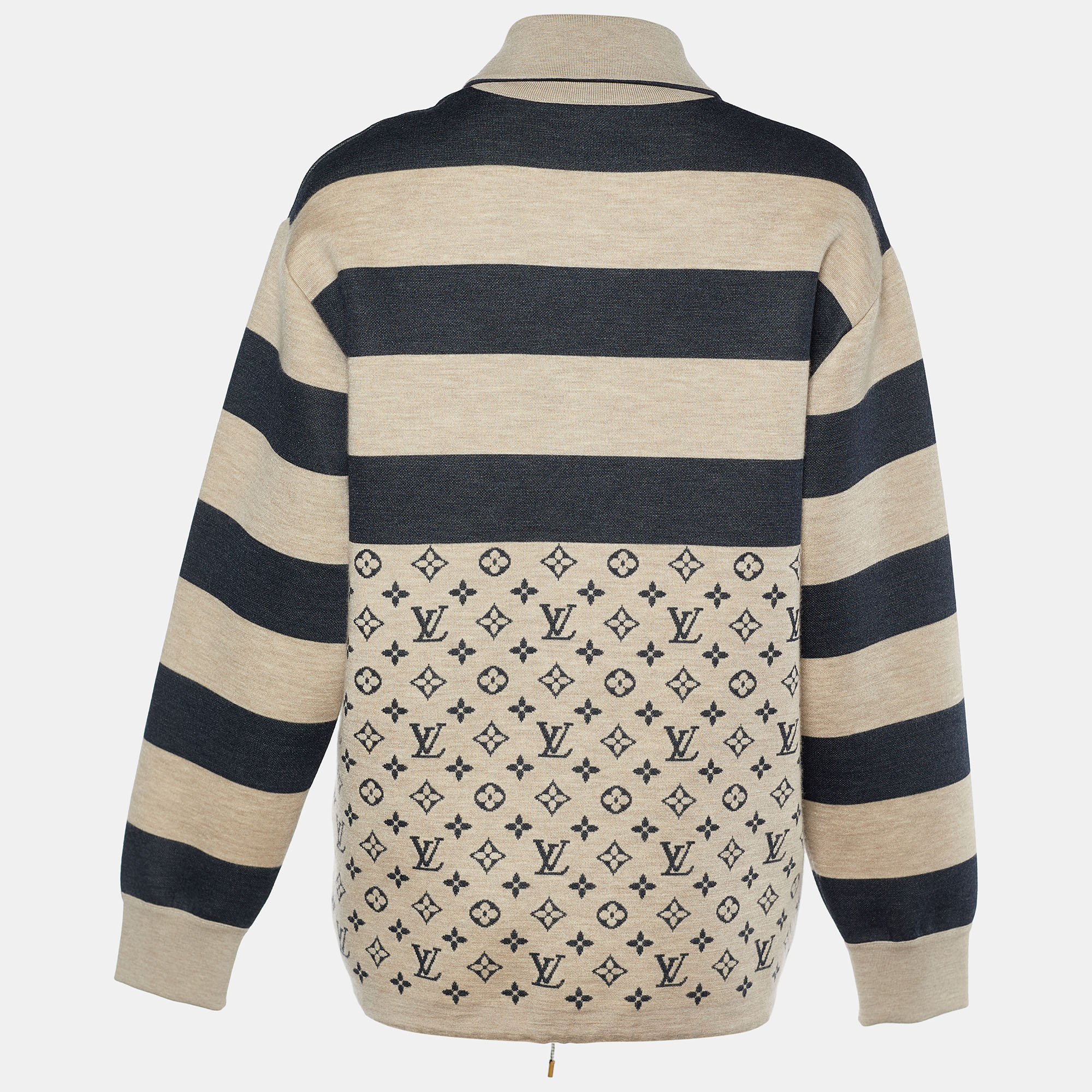 

Louis Vuitton Beige & Navy Cashmere Blend Striped & Monogram Jacket