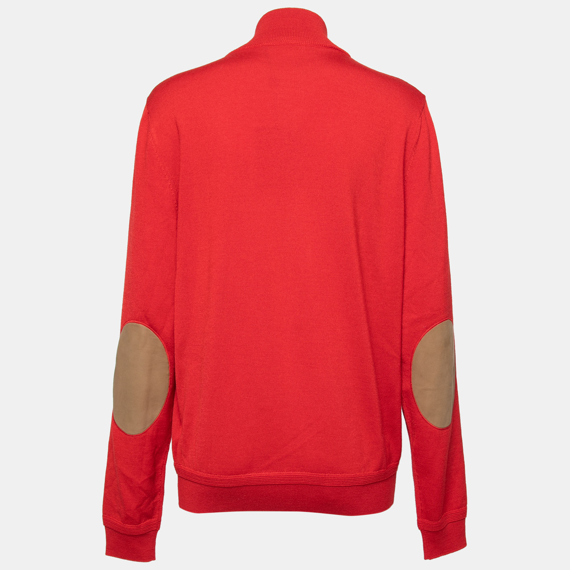 

Louis Vuitton Red Wool Leather Patch Zip-Up Cardigan