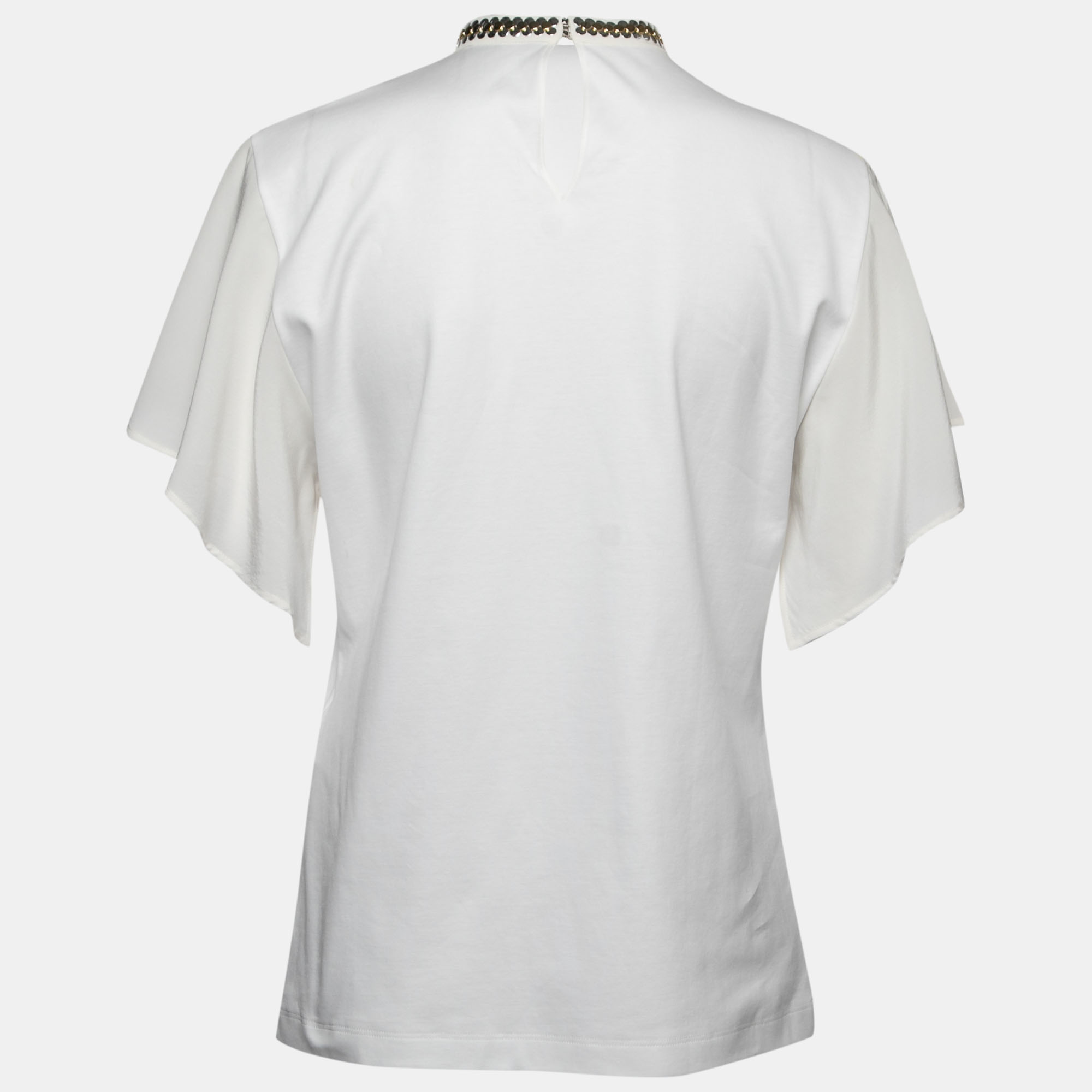 

Louis Vuitton White Cotton Embellished Mock Neck Blouse