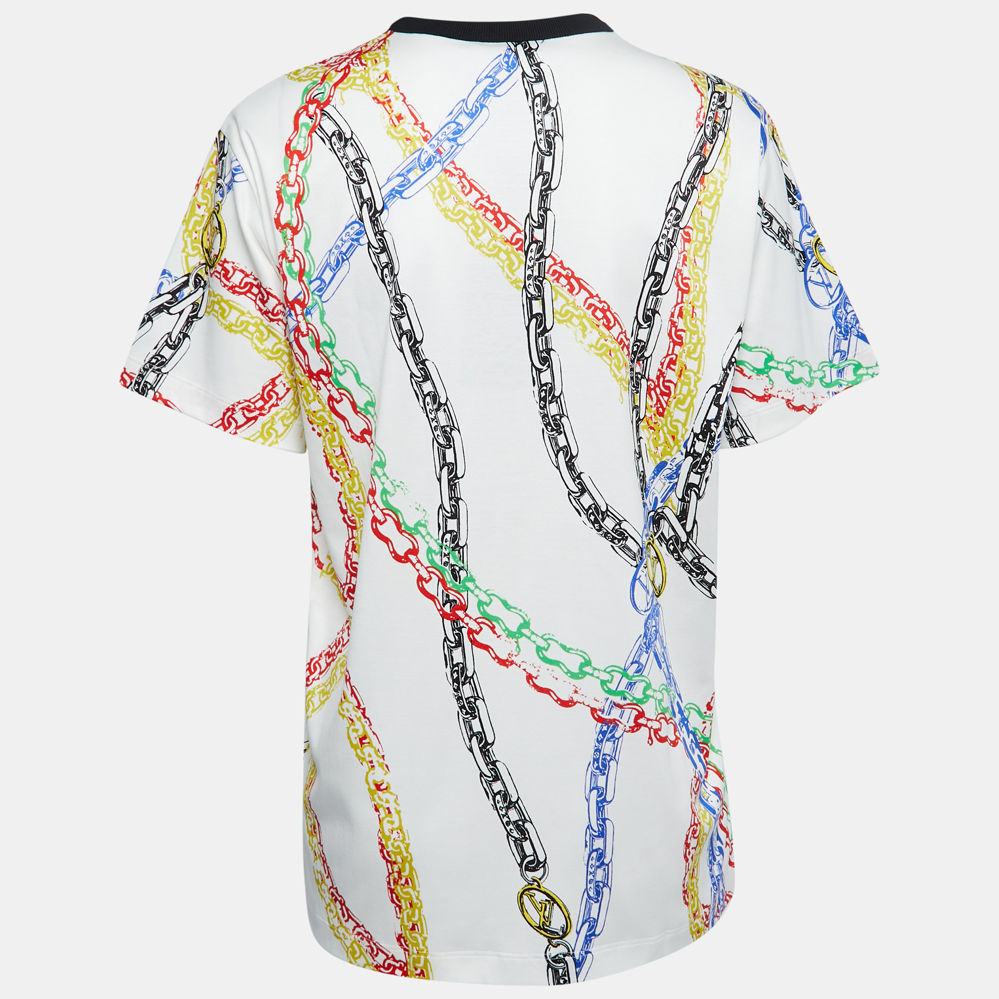 

Louis Vuitton White Chain Printed Cotton Half Sleeve Crew Neck T-Shirt