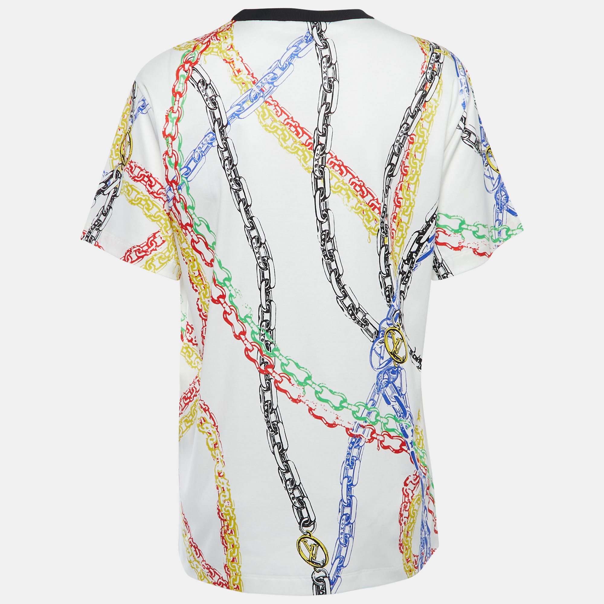 

Louis Vuitton White Chain Print Cotton Crew Neck Half Sleeve T-Shirt