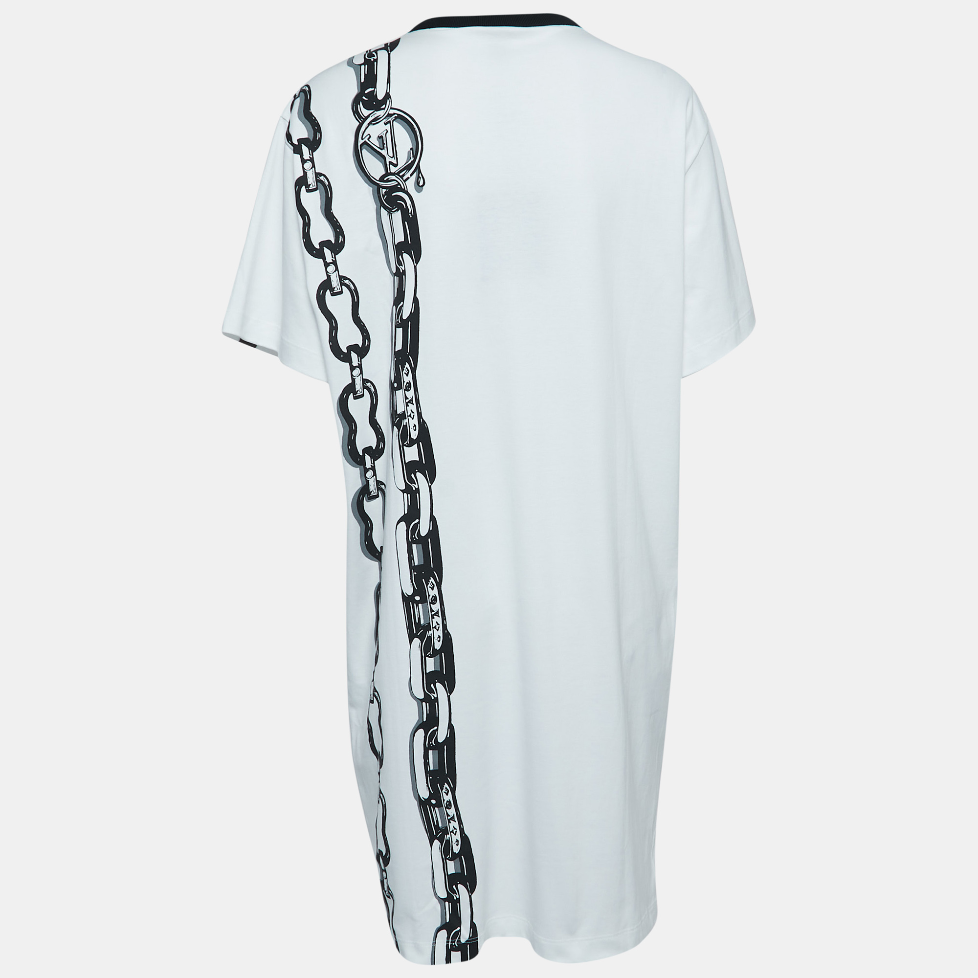

Louis Vuitton White Chain Print Cotton Mini T-Shirt Dress