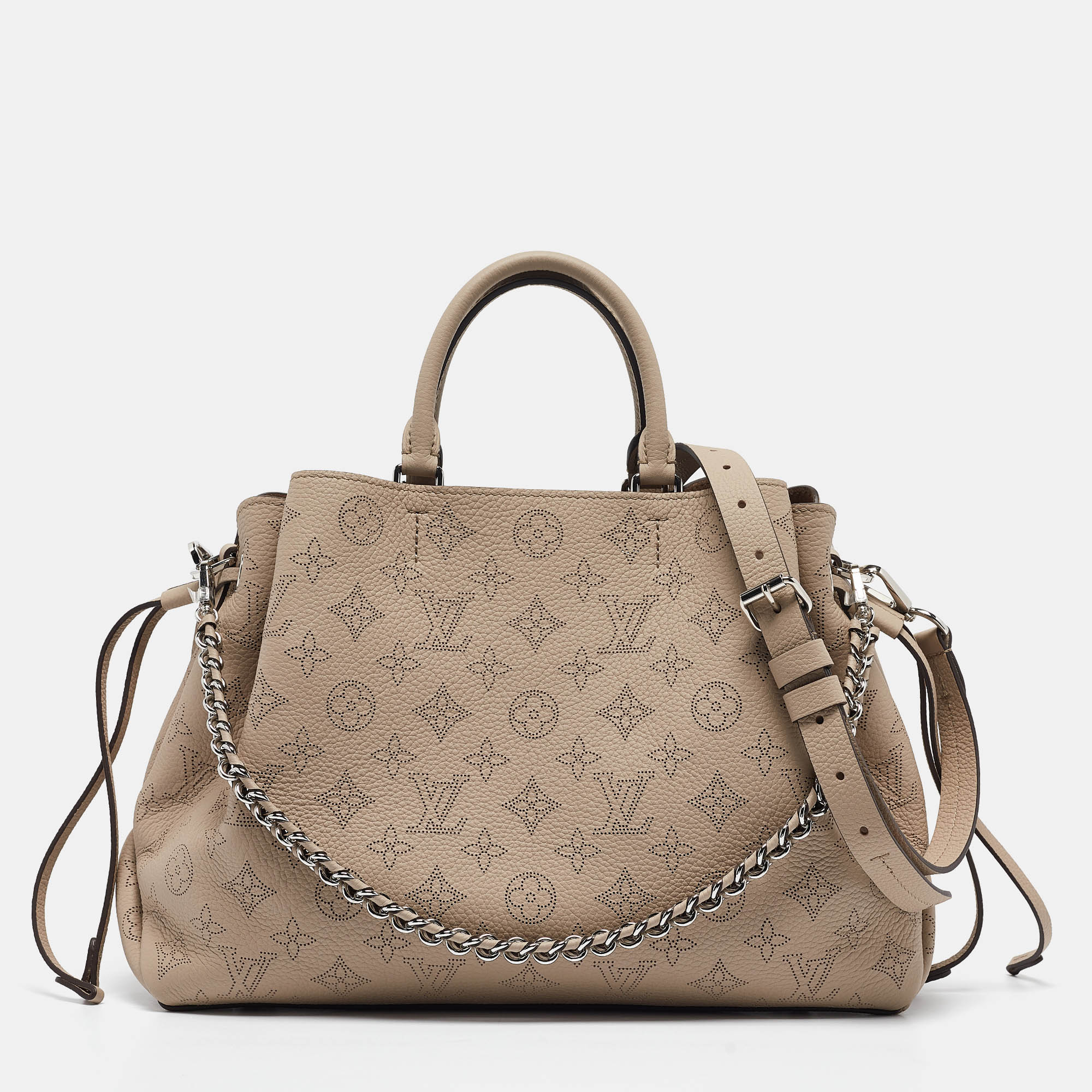 Pre-owned Louis Vuitton Galet Monogram Mahina Leather Bella Tote In Beige