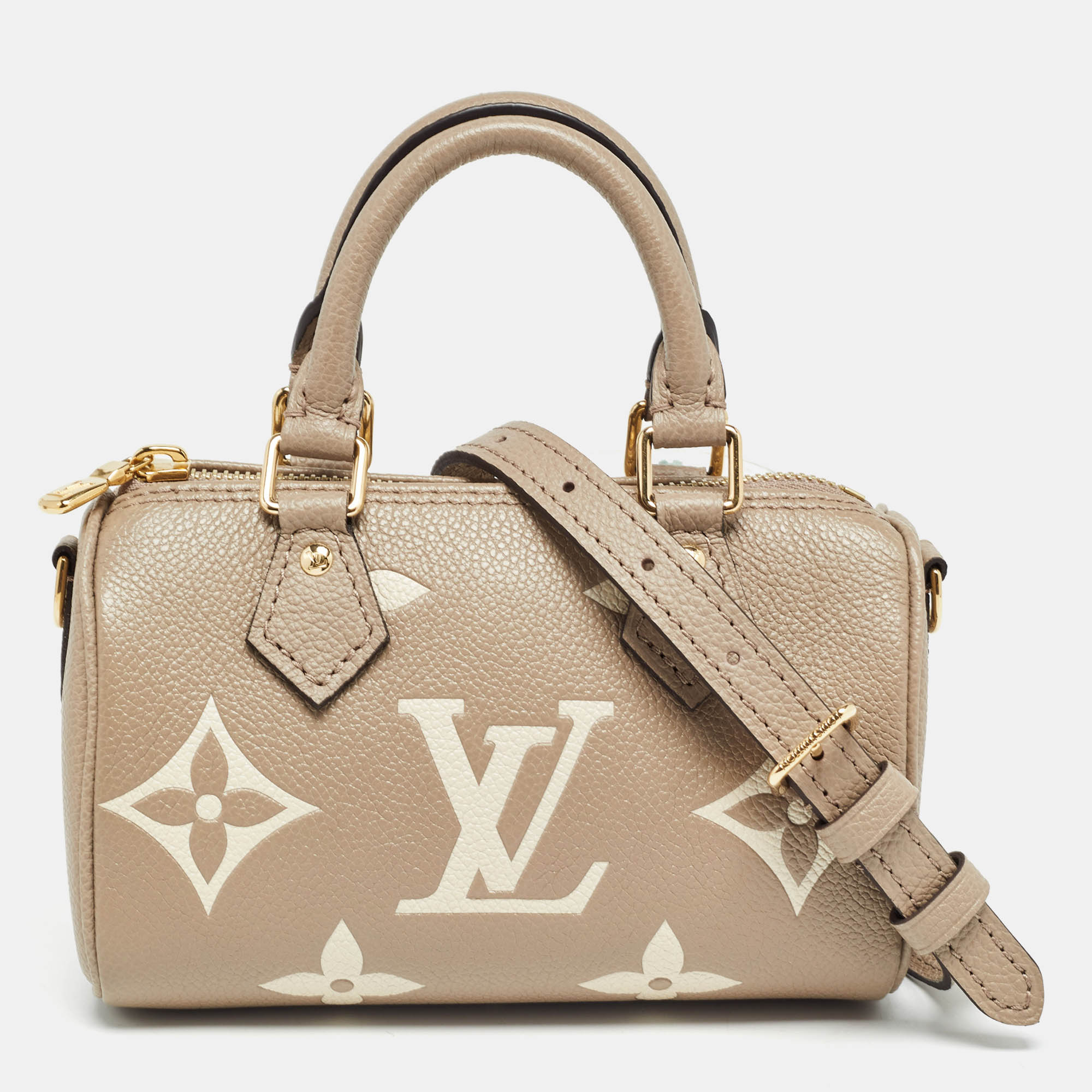 

Louis Vuitton Tourterelle/Creme Monogram Empreinte Leather Nano Speedy Bag, Beige