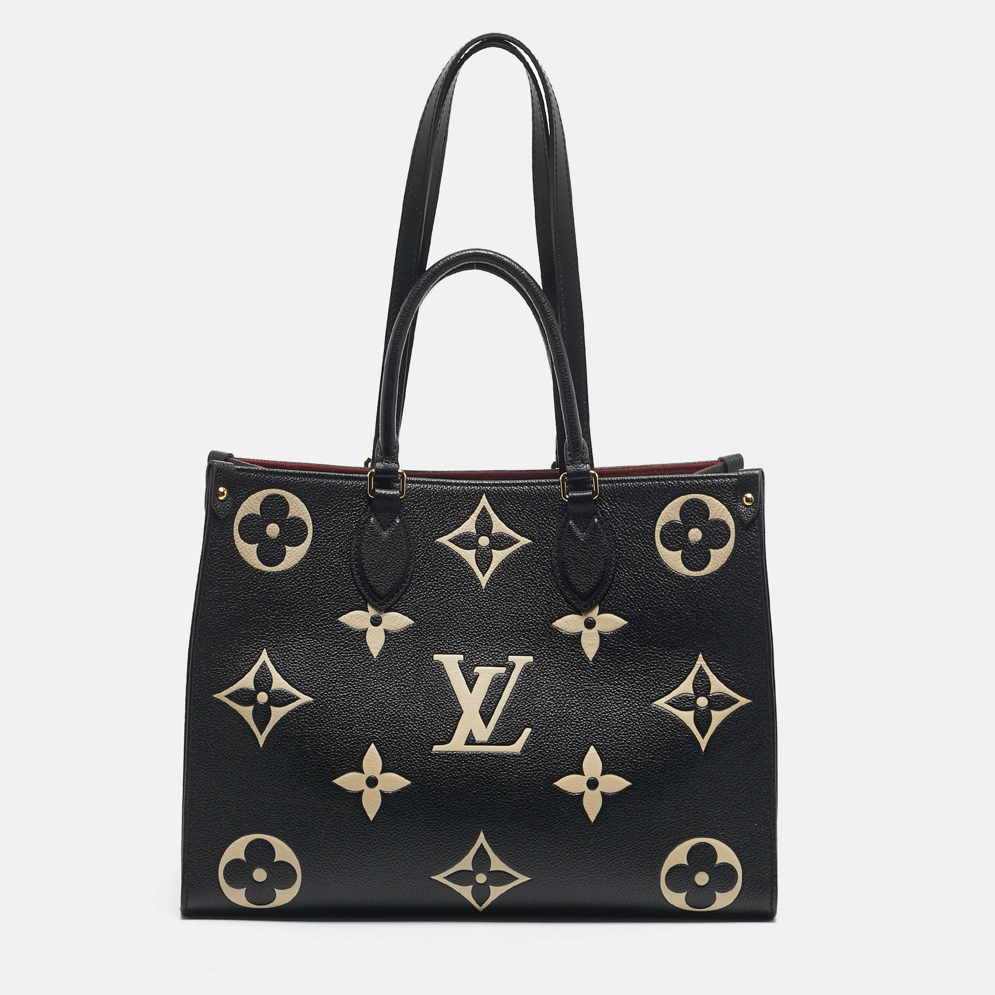

Louis Vuitton Black/Beige Monogram Empreinte Leather Onthego MM Tote