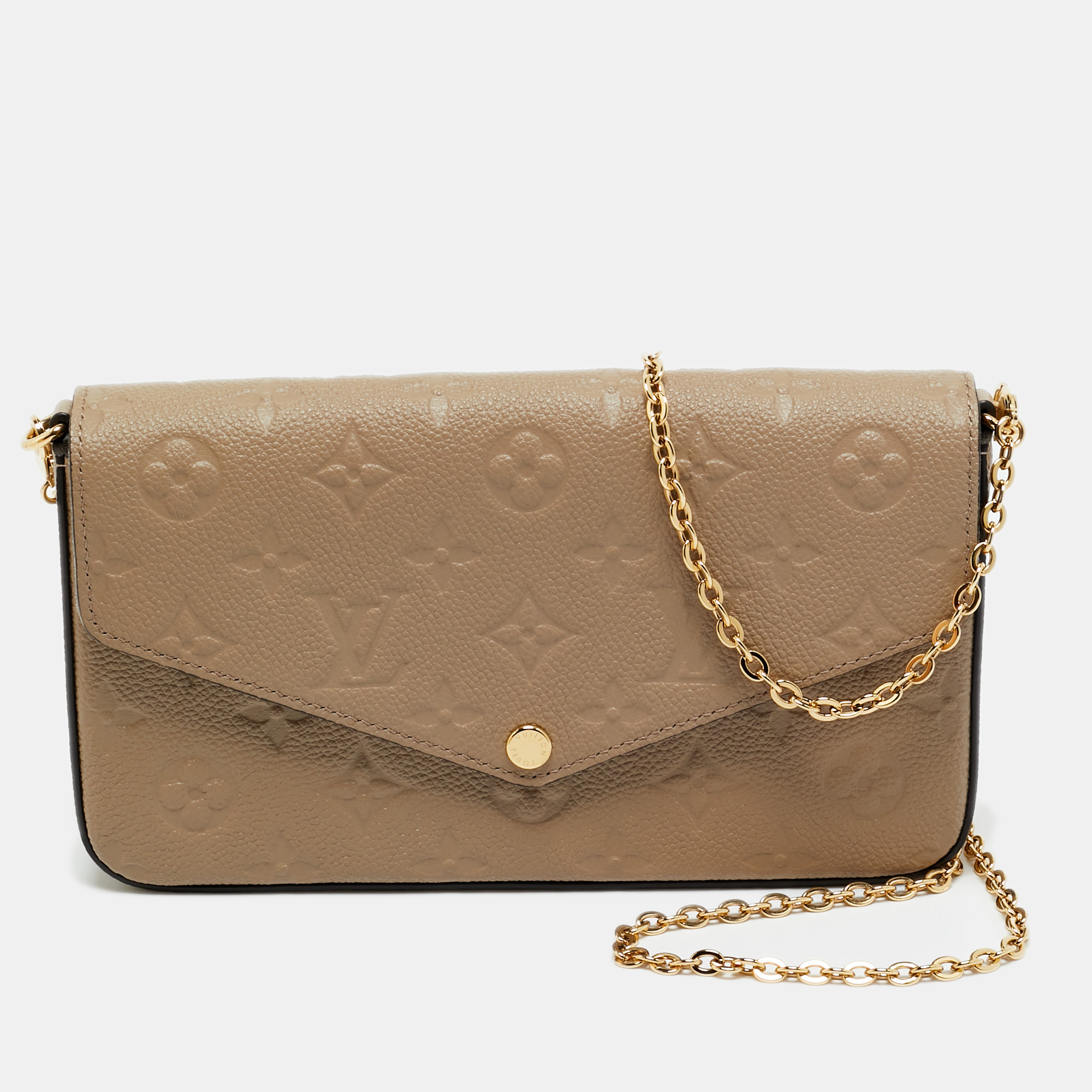 

Louis Vuitton Tourterelle Monogram Empreinte Leather Pochette Felicie Bag, Beige