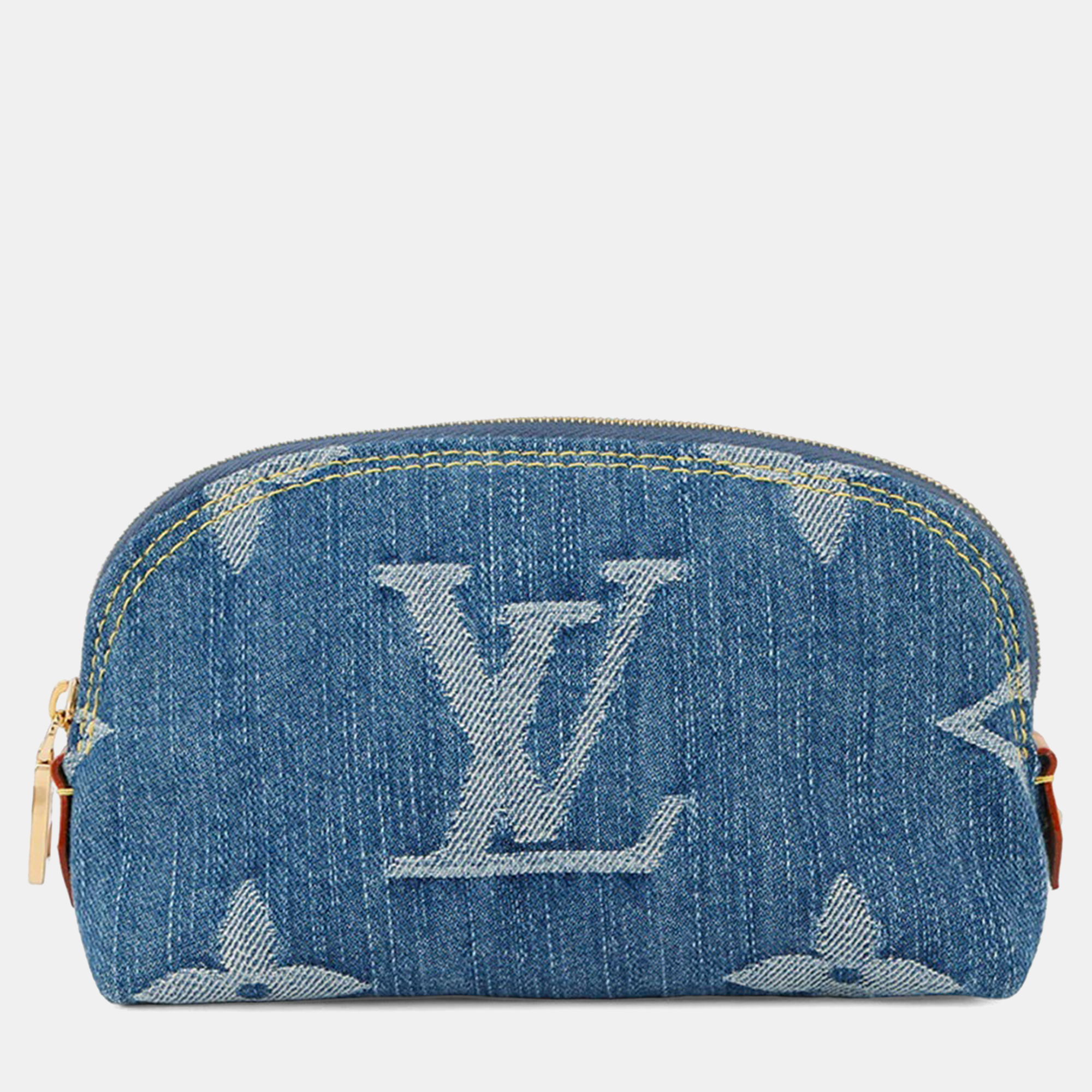 Pre-owned Louis Vuitton Pochette Cosmetic Blue Monogramdenim Size Pm