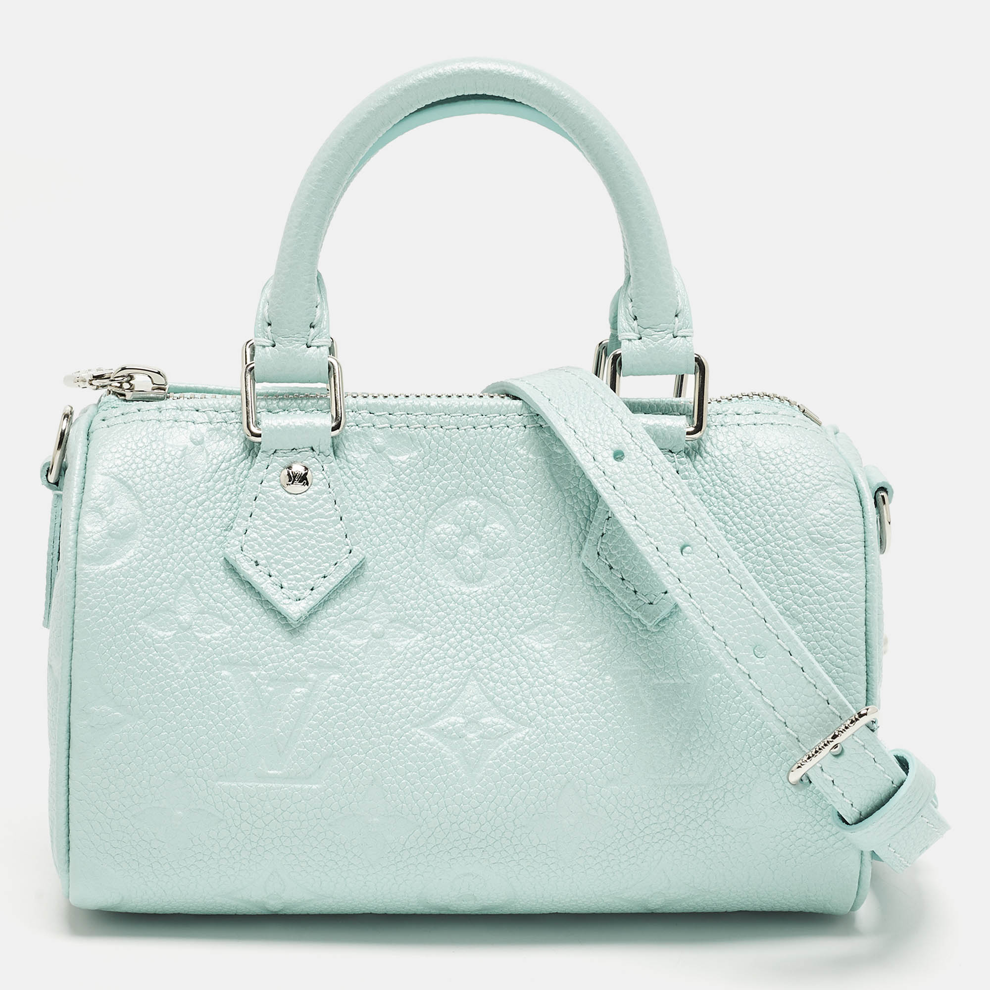

Louis Vuitton Speedy Nano Lagoon Monogram Empreinte Leather Satchel, Blue