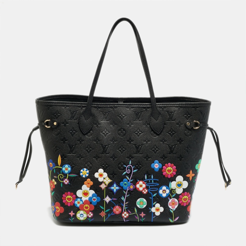 

Louis Vuitton x Takashi Murakami Neverfull MM Black Monogram Empreinte Leather Tote