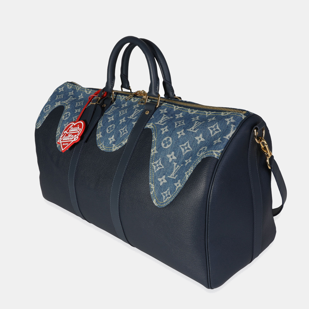 

Louis Vuitton x NIGO Monogram Denim Drip Keepall Bandouliere 50 Bag, Navy blue