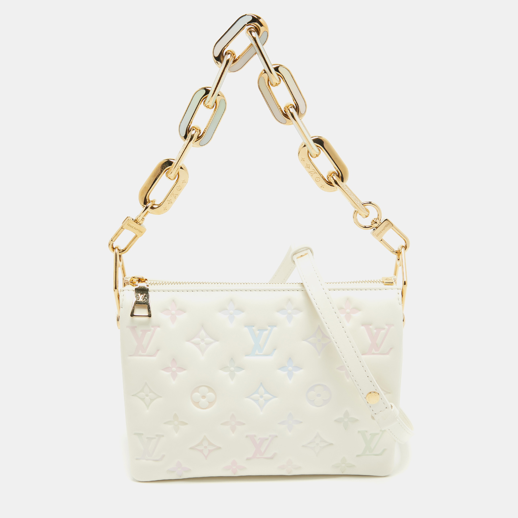 

Louis Vuitton Milky Way Monogram Embossed Puffy Leather Coussin BB Bag, White