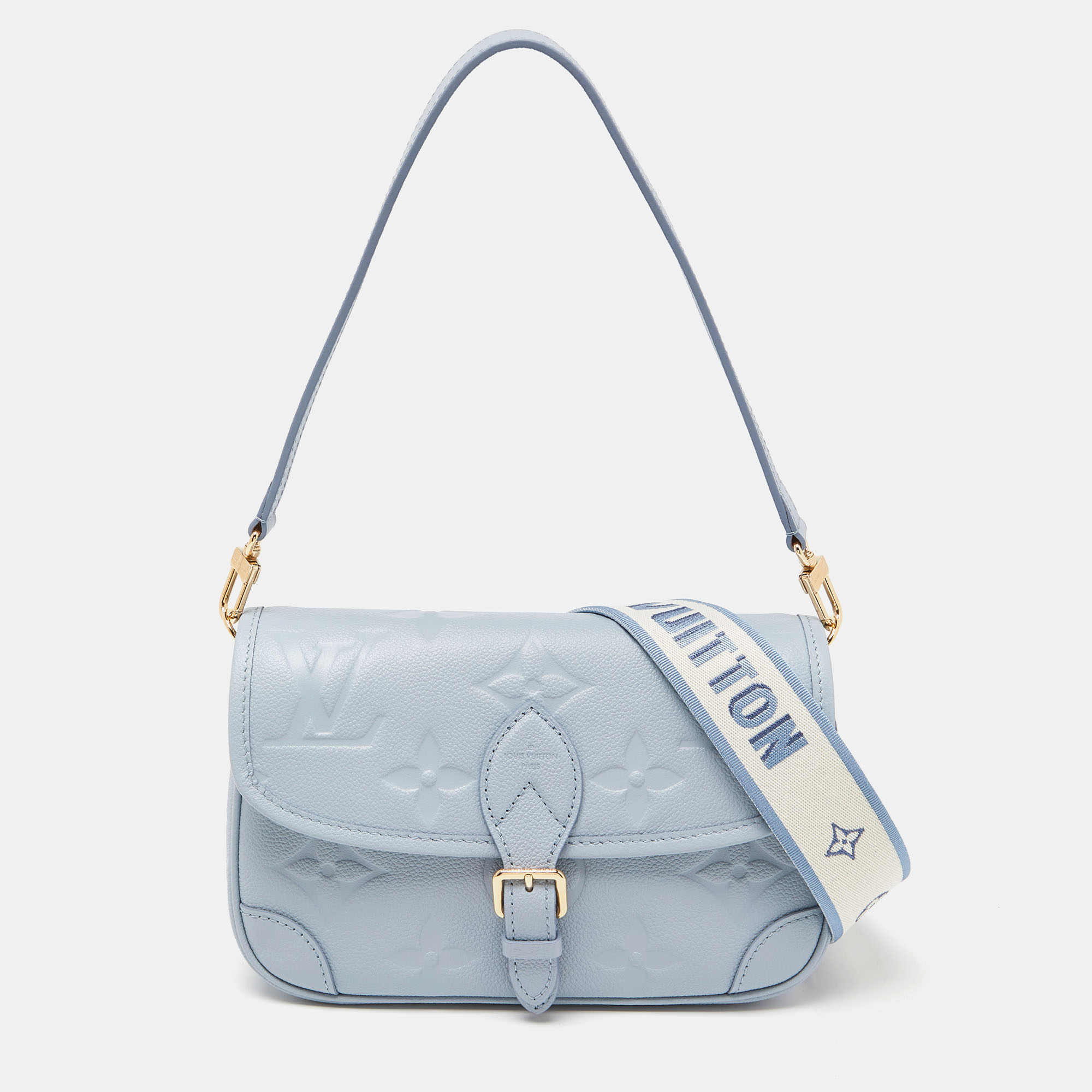 Pre-owned Louis Vuitton Blue Hour Monogram Giant Empreinte Leather Diane Nm Bag