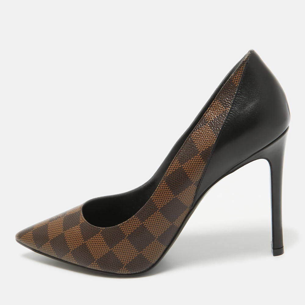

Louis Vuitton Brown/Black Damier Ebene Canvas and Leather Chérie Pumps Size