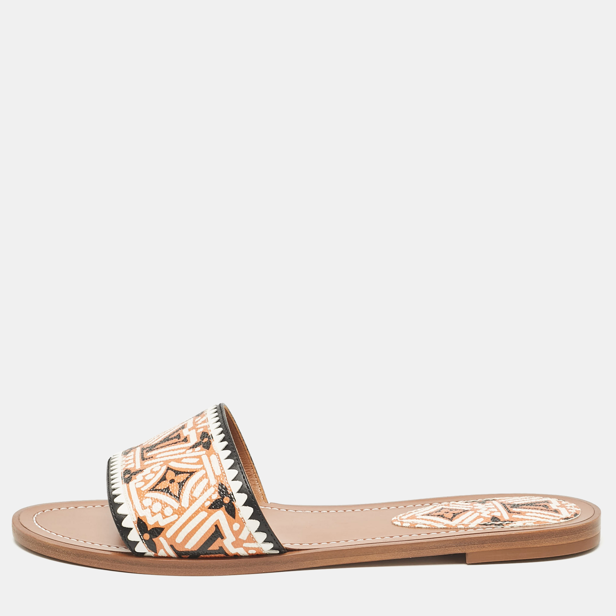 

Louis Vuitton Tricolor Monogram Canvas Crafty Lock It Flat Slides Size, Tan