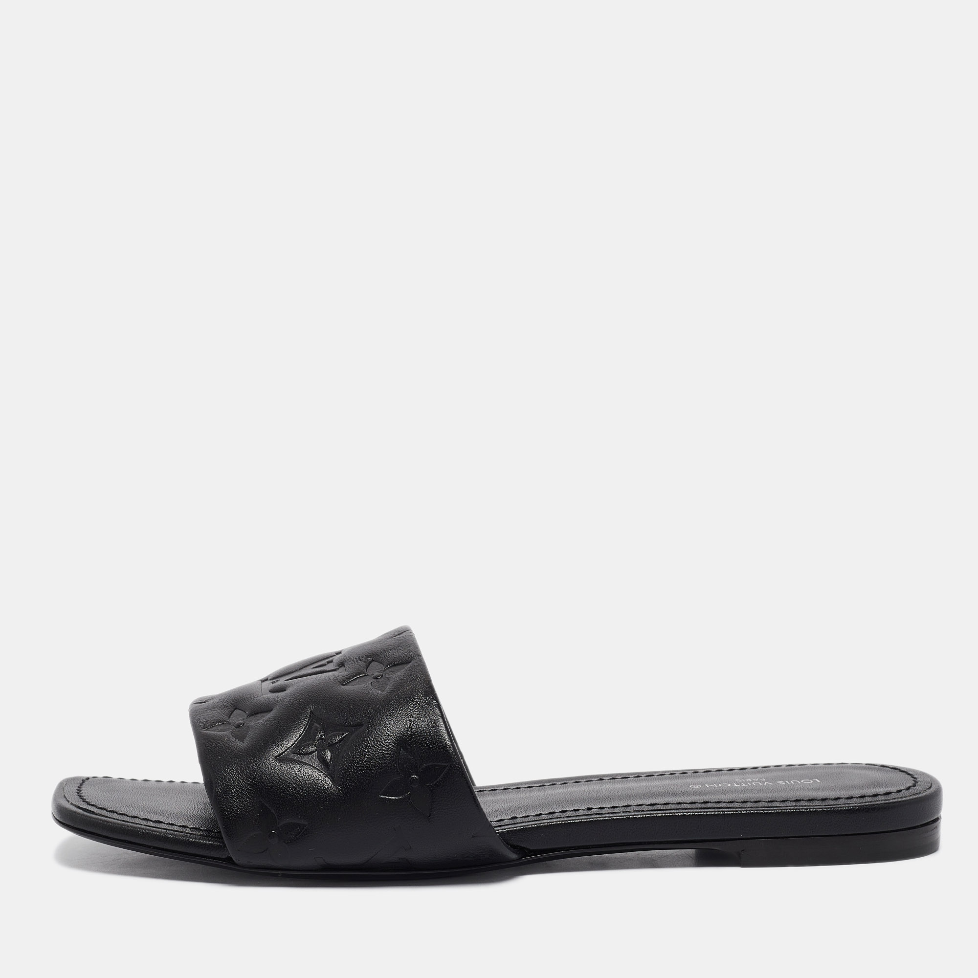 

Louis Vuitton Black Monogram Embossed Leather Revival Flat Slides Size