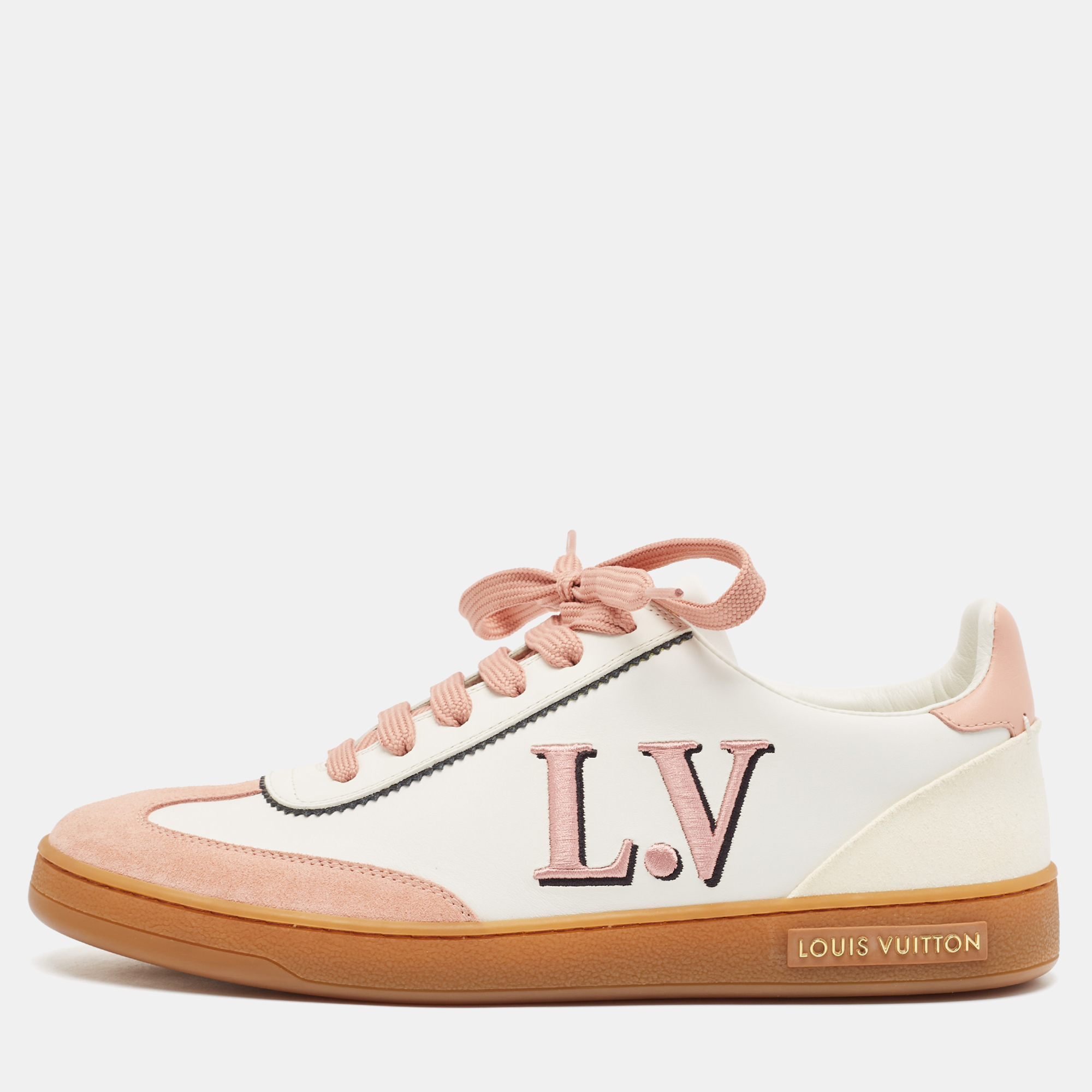 

Louis Vuitton White/Pink Leather and Suede Frontrow Low Top Sneakers Size