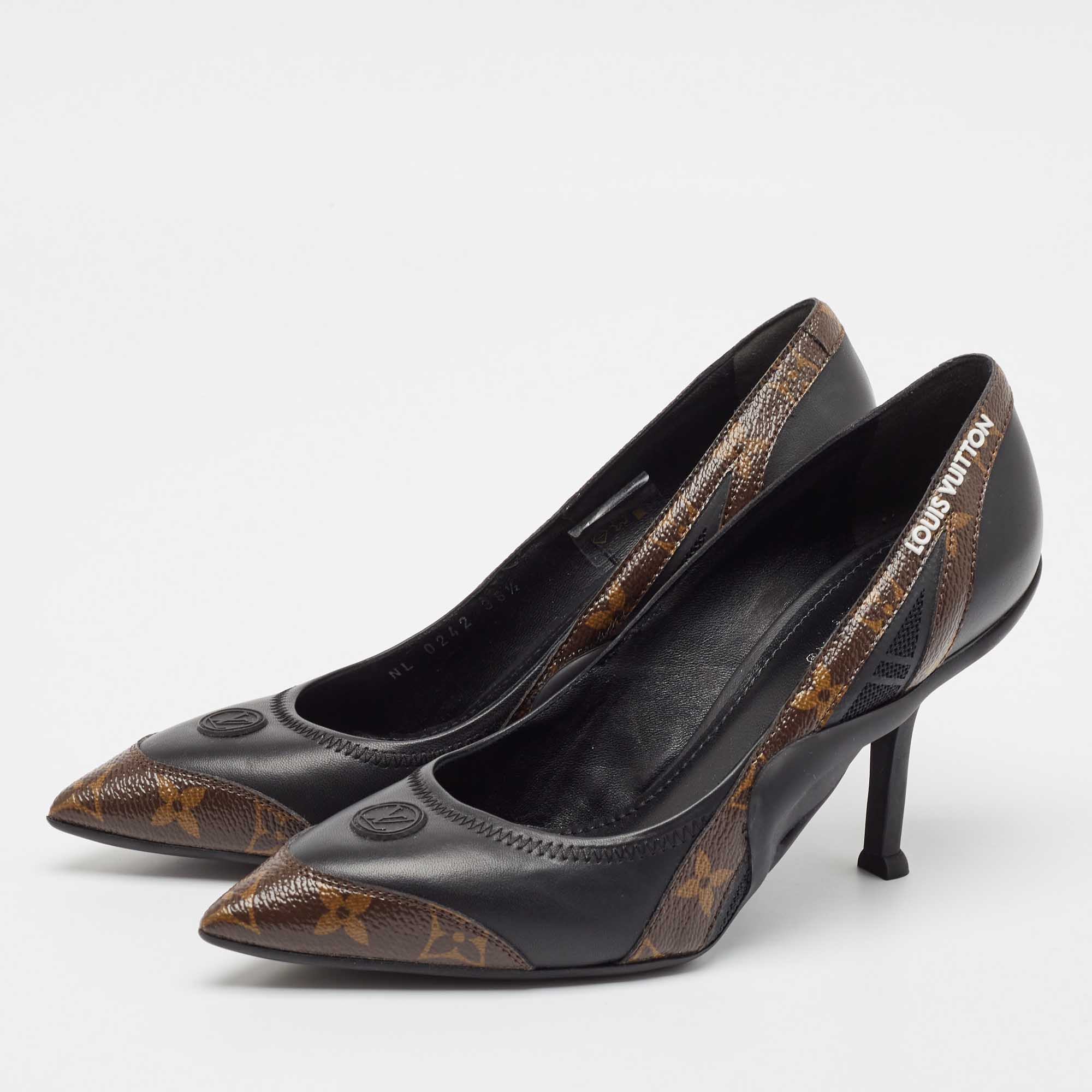 Louis Vuitton Black/Brown Leather and Monogram Canvas Archlight Pumps Size 38.5 