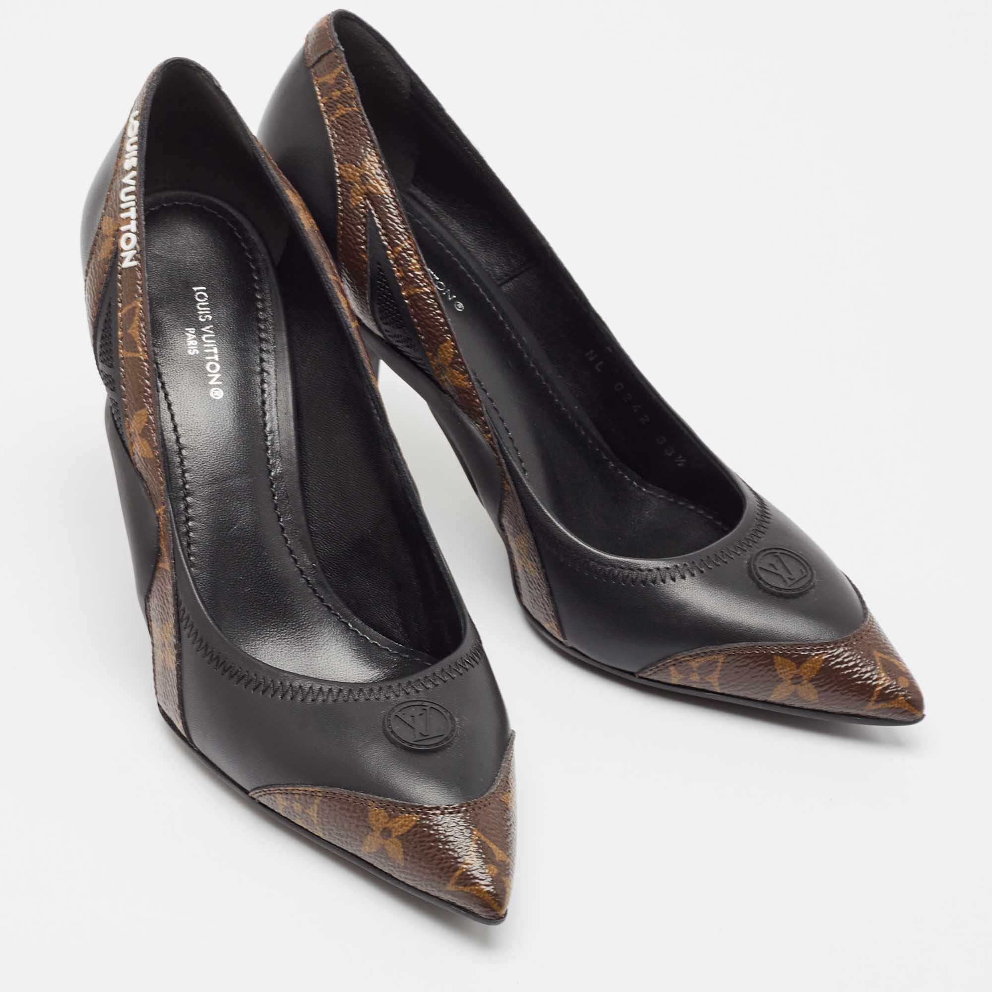 Louis Vuitton Black/Brown Leather and Monogram Canvas Archlight Pumps Size 38.5 