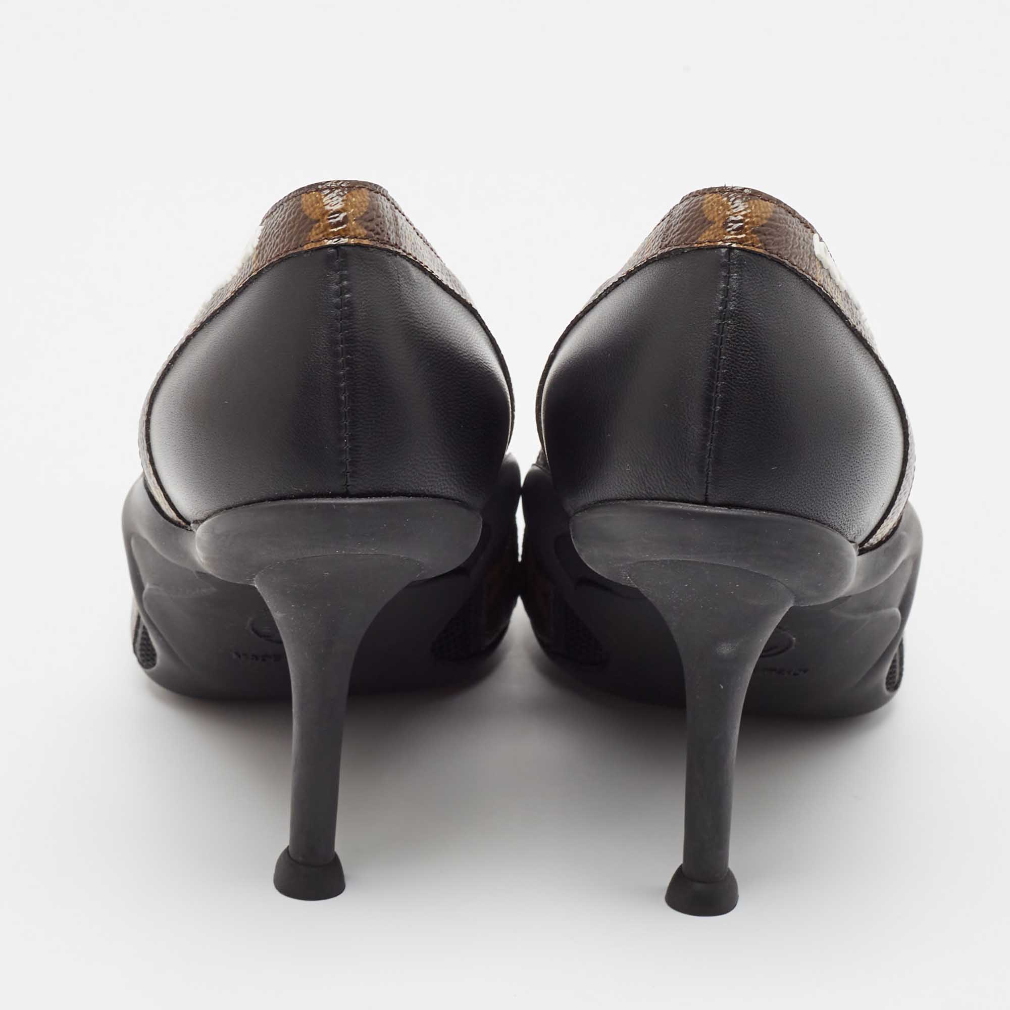 Louis Vuitton Black/Brown Leather and Monogram Canvas Archlight Pumps Size 38.5 