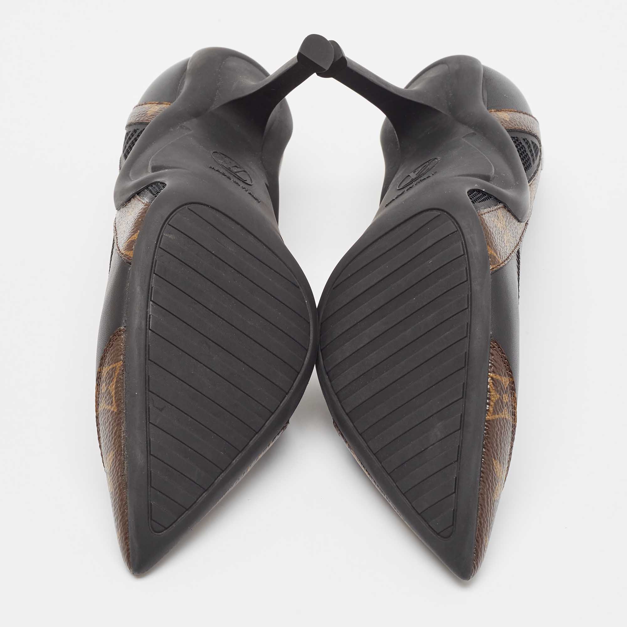 Louis Vuitton Black/Brown Leather and Monogram Canvas Archlight Pumps Size 38.5 