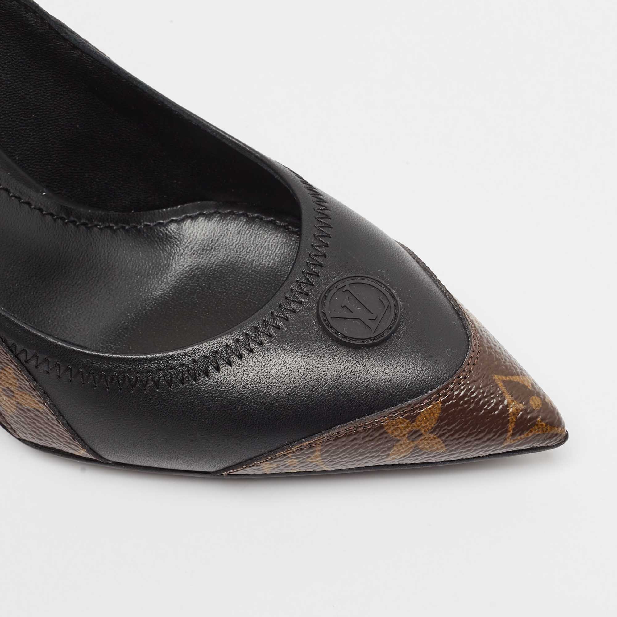 Louis Vuitton Black/Brown Leather and Monogram Canvas Archlight Pumps Size 38.5 