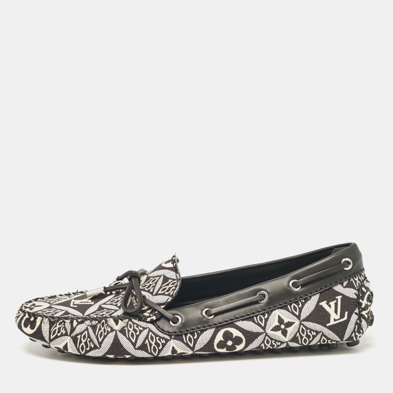 

Louis Vuitton Black/White Printed Canvas and Leather Gloria Loafers Size