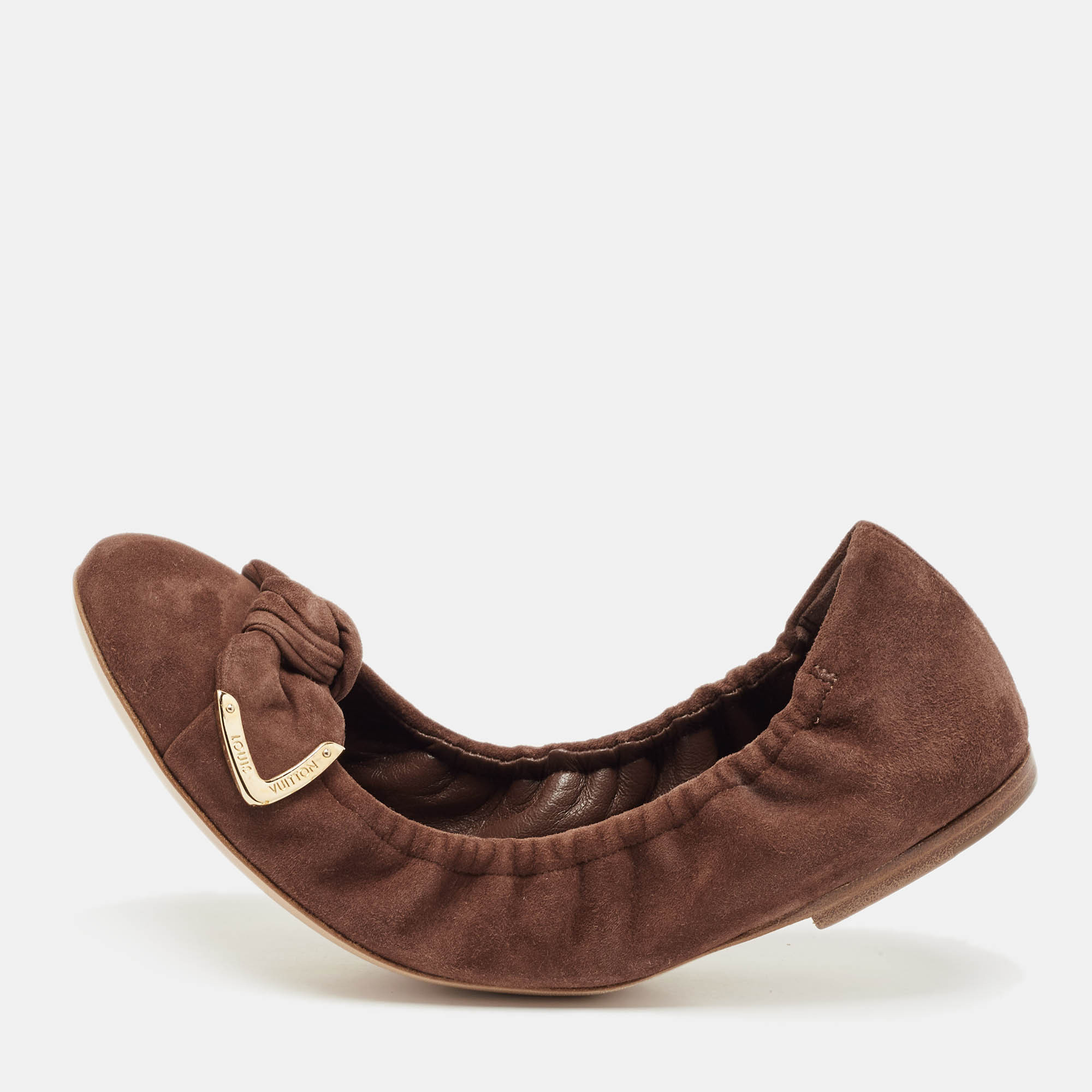 

Louis Vuitton Brown Suede Leather Bow Knot Scrunch Ballet Flats Size