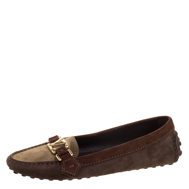 Pre Owned حذاء لوفرز لوي فيتون أكسفورد سويدي ثلاثي اللون مقاس 37