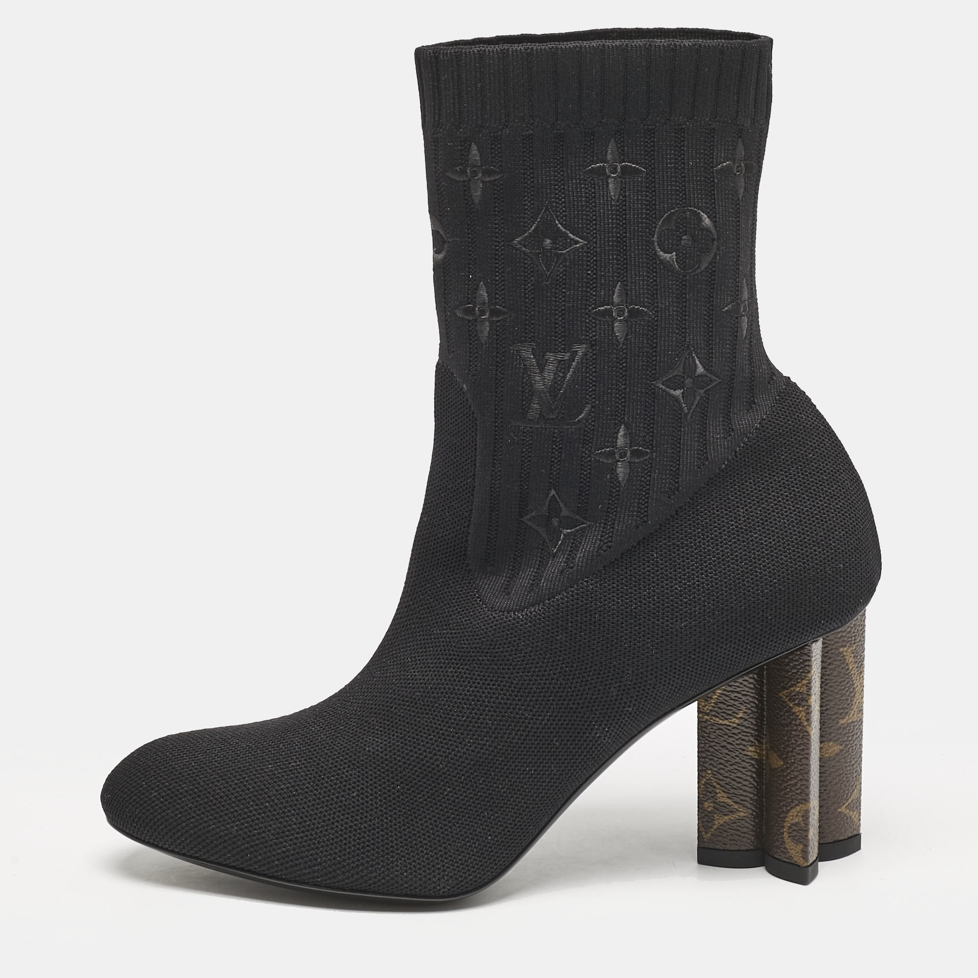 

Louis Vuitton Black Monogram Knit Fabric Silhouette Ankle Boots Size