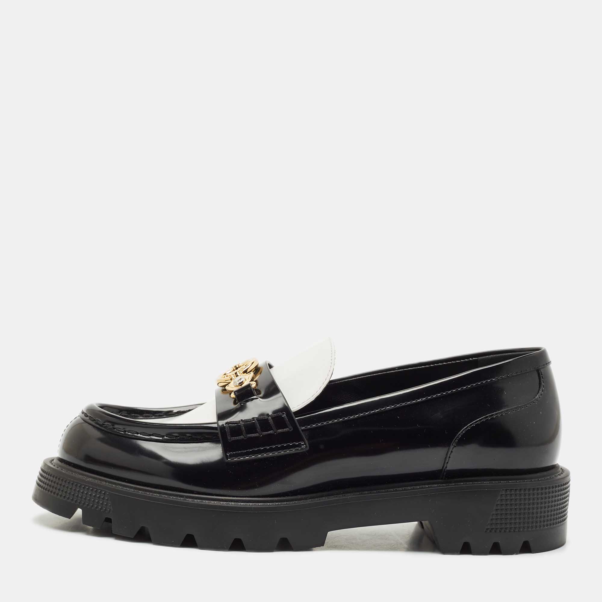 

Louis Vuitton Black/White Leather Academy Slip On Loafers Size