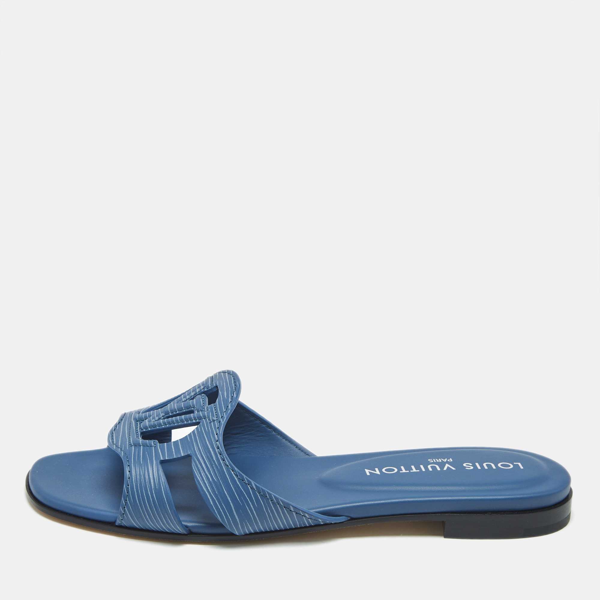 

Louis Vuitton Blue Epi Leather LV Isola Flat Slides Size