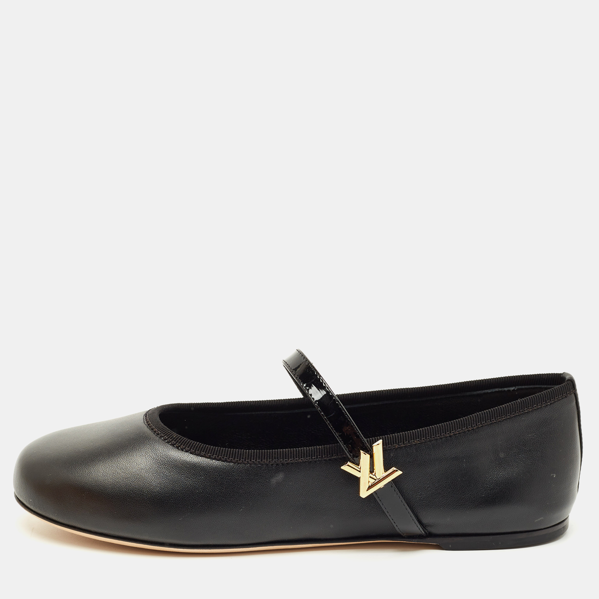 Pre-owned Louis Vuitton Black Leather Romy Ballet Flats Size 36