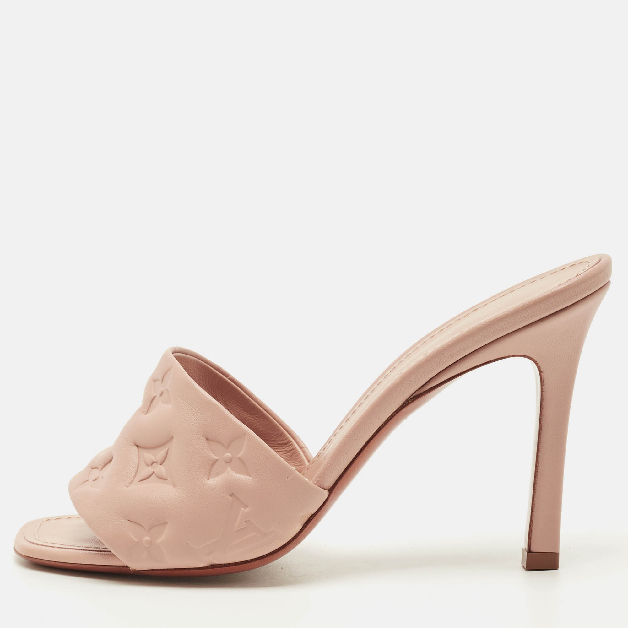 Louis Vuitton Dusty Pink Monogram Embossed Leather Revival Slide Sandals Size 37.5