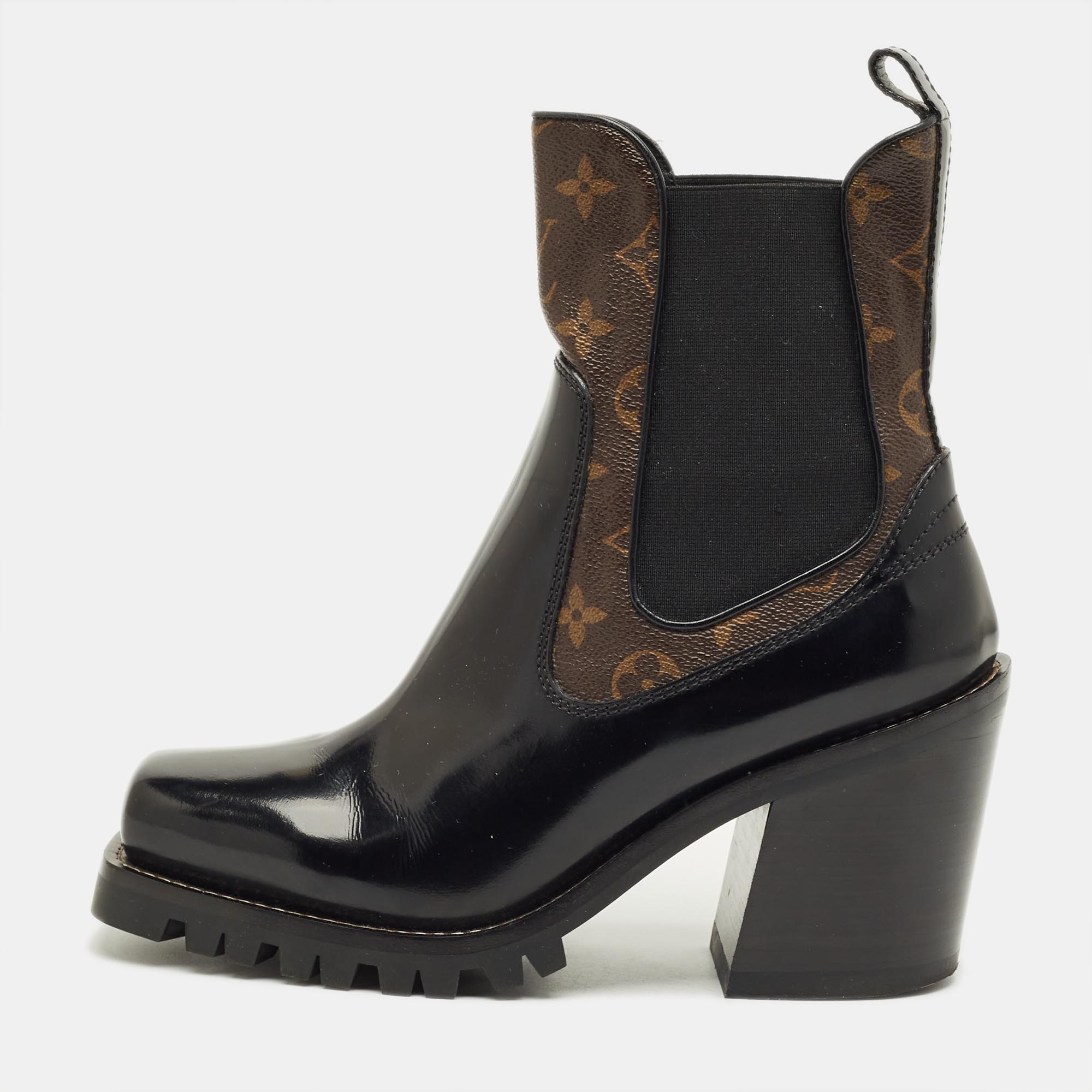 Pre-owned Louis Vuitton Black Leather Lv Beaubourg Chelsea Ankle Boots Size 40