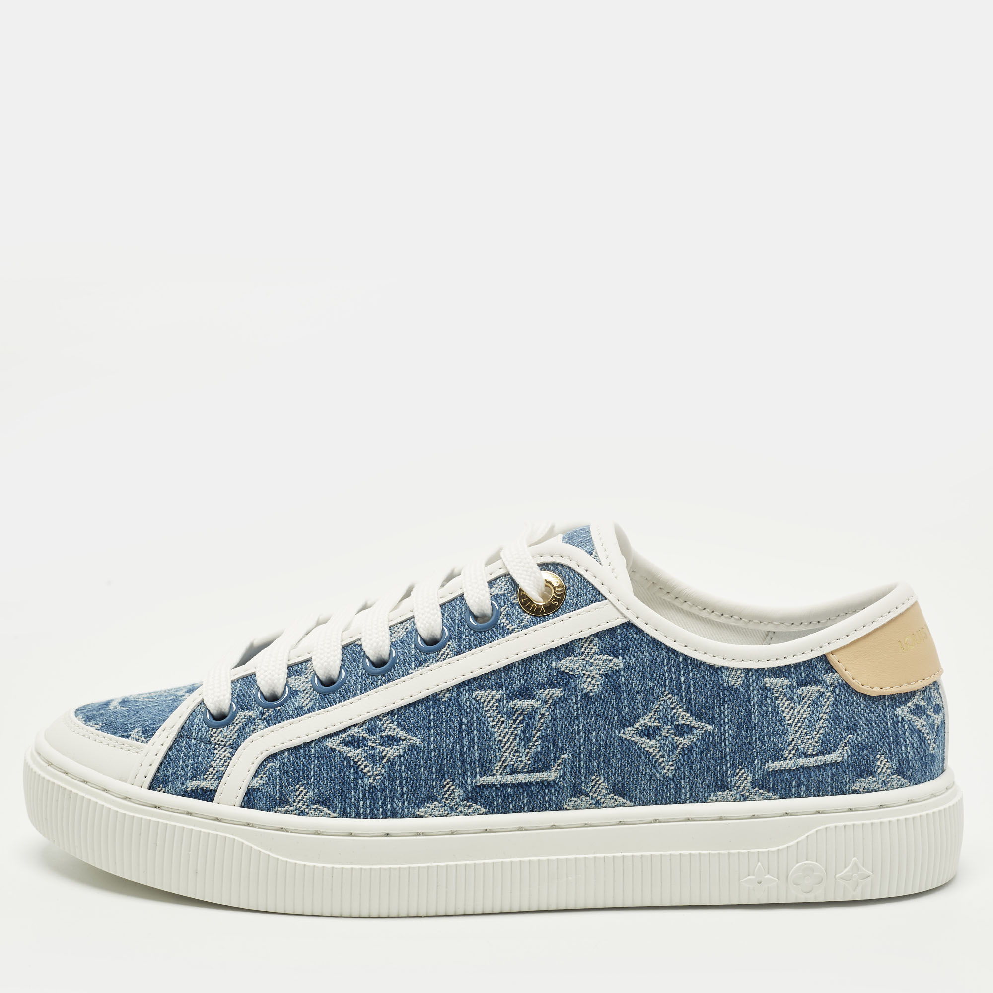 Pre-owned Louis Vuitton Lagoon Size 36 Blue Denim Lace Up Sneakers