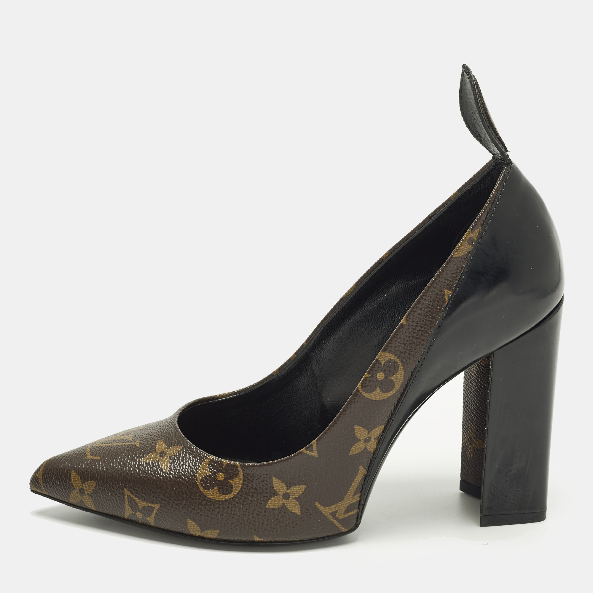 Pre-owned Louis Vuitton Size 38 Brown Monogram Coated Canvas And Leather Block Heel Pumps