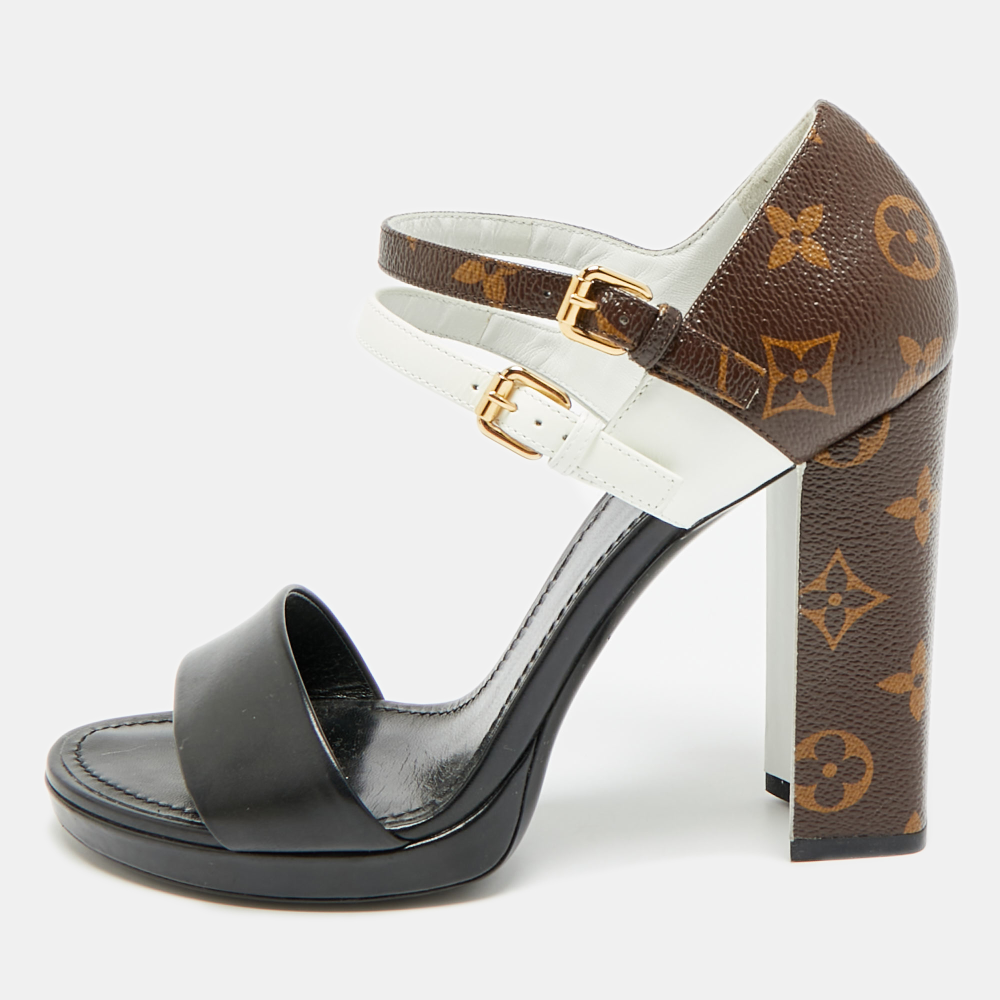 Pre-owned Louis Vuitton Matchmake Size 38 Multicolor Canvas And Leather Ankle Strap Sandals